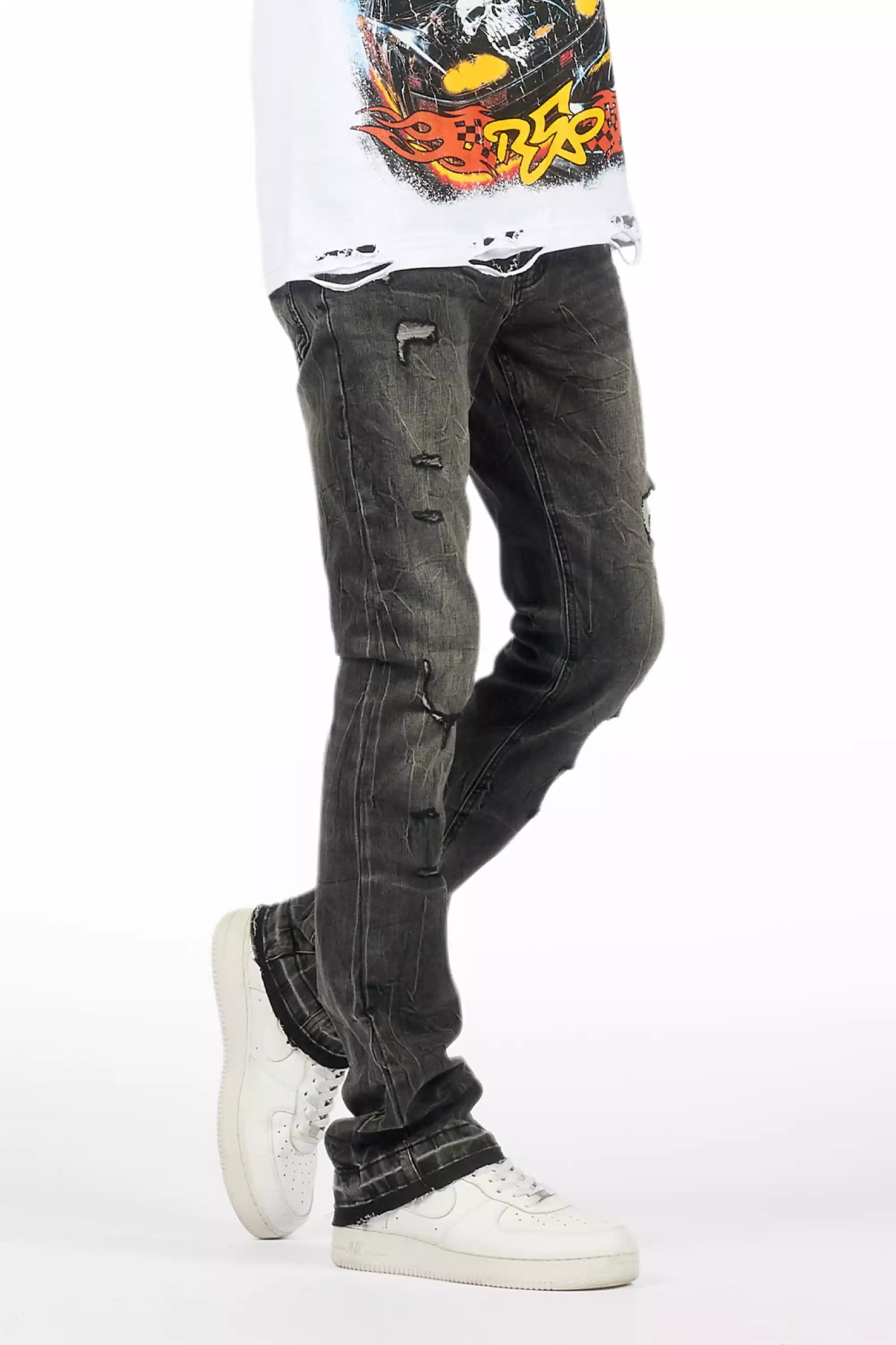 Avner Dark Grey Stacked Flare Jean