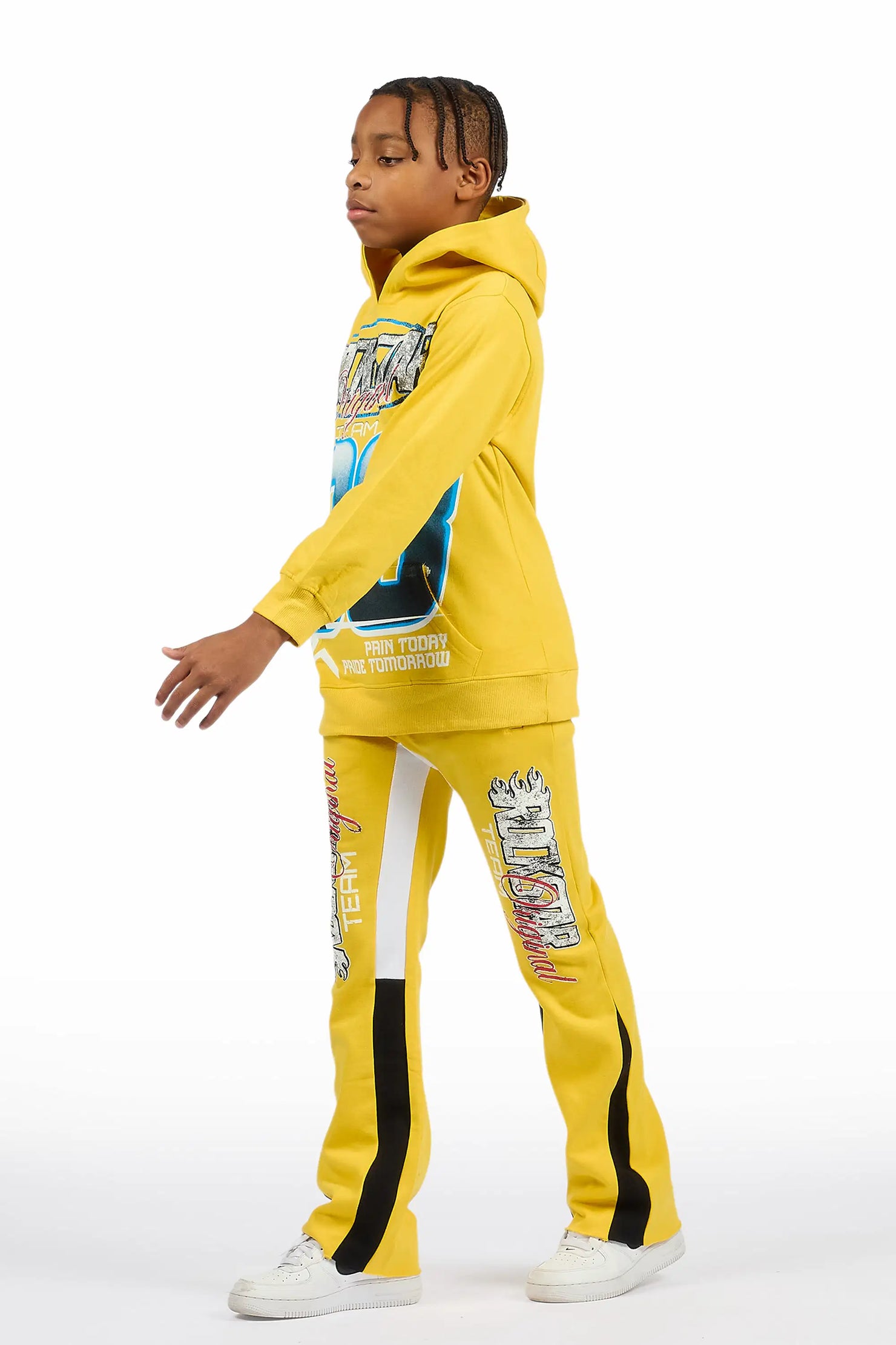 Boys Ryker Yellow Hoodie/Stacked Flare Track Set