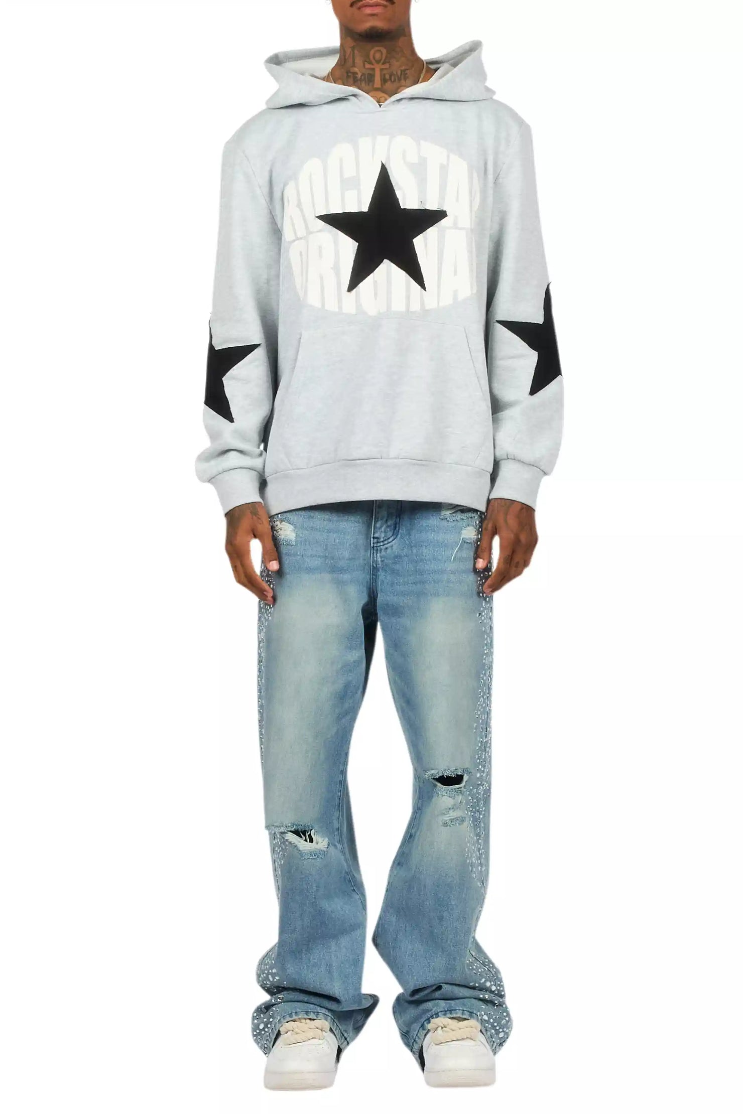 Bolor Blue Rhinestone Baggy Jean