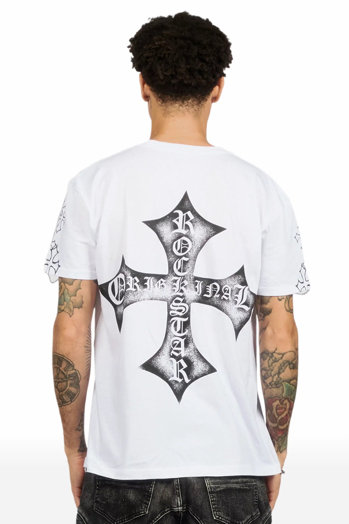 Marizon White/Black Oversized Distressed Graphic T-Shirt