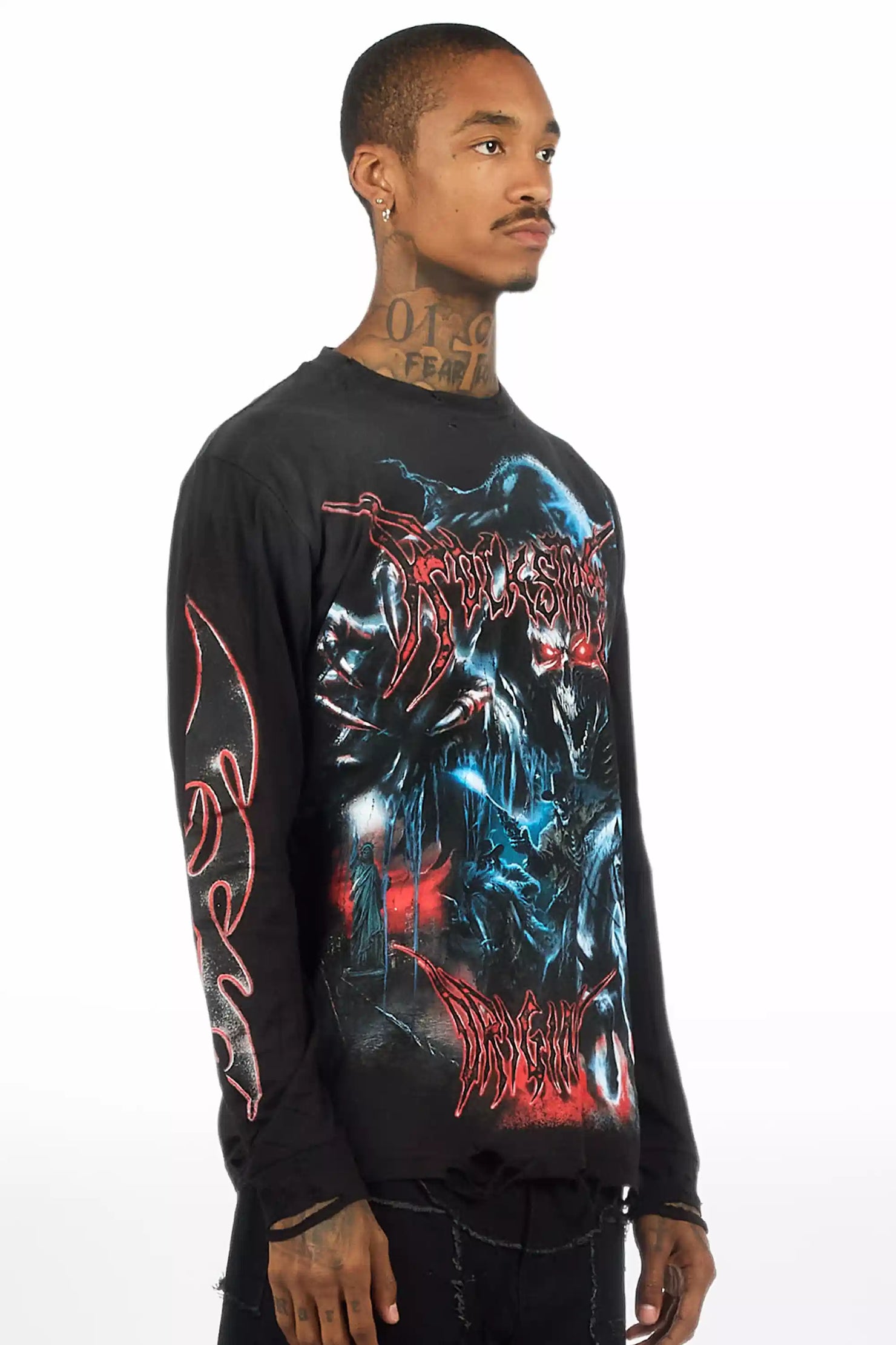 Rix Black/Red Long Sleeve Graphic T-Shirt