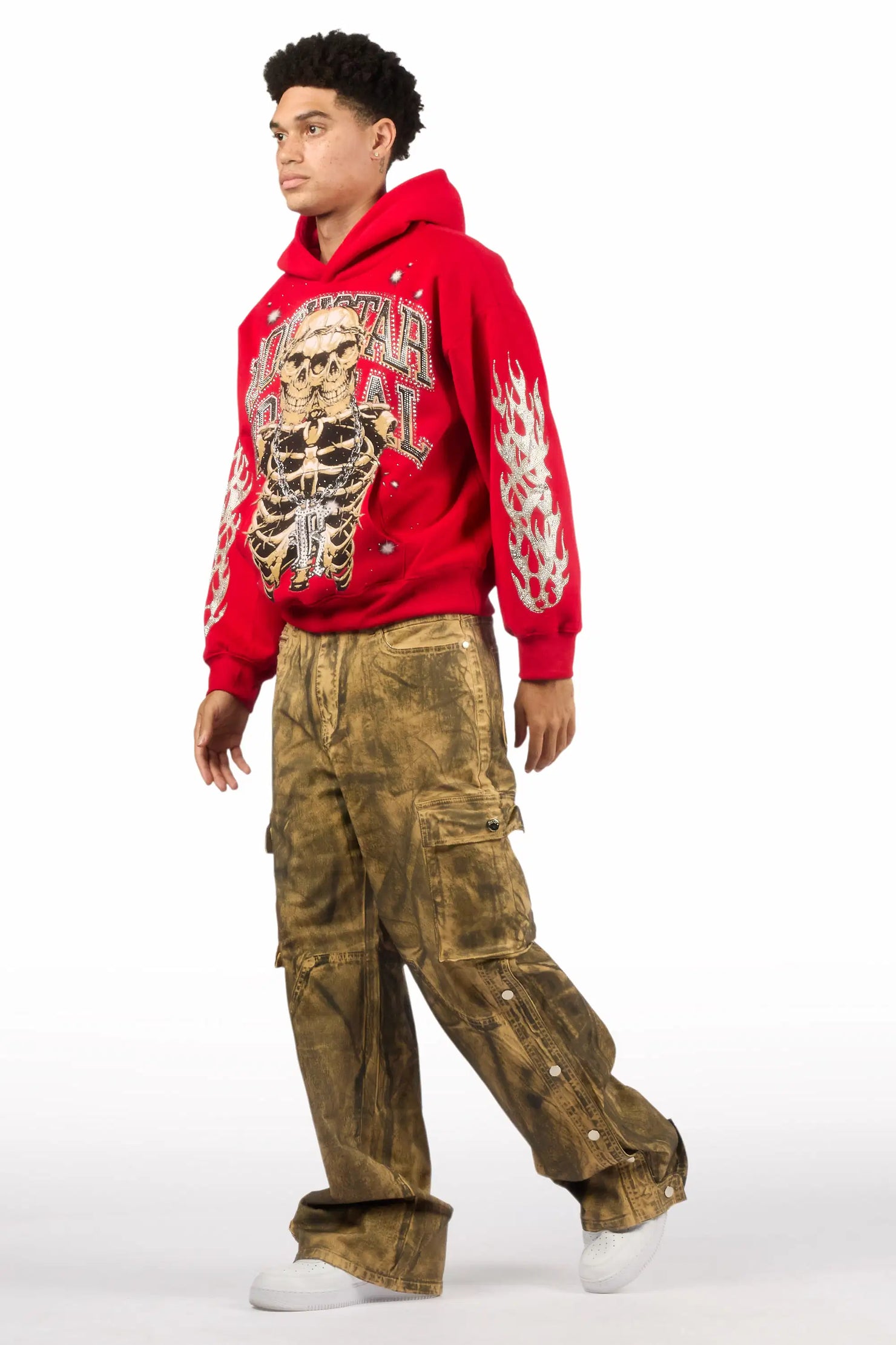 Kuiper Beige Oil Wash Baggy Cargo Flare Jean