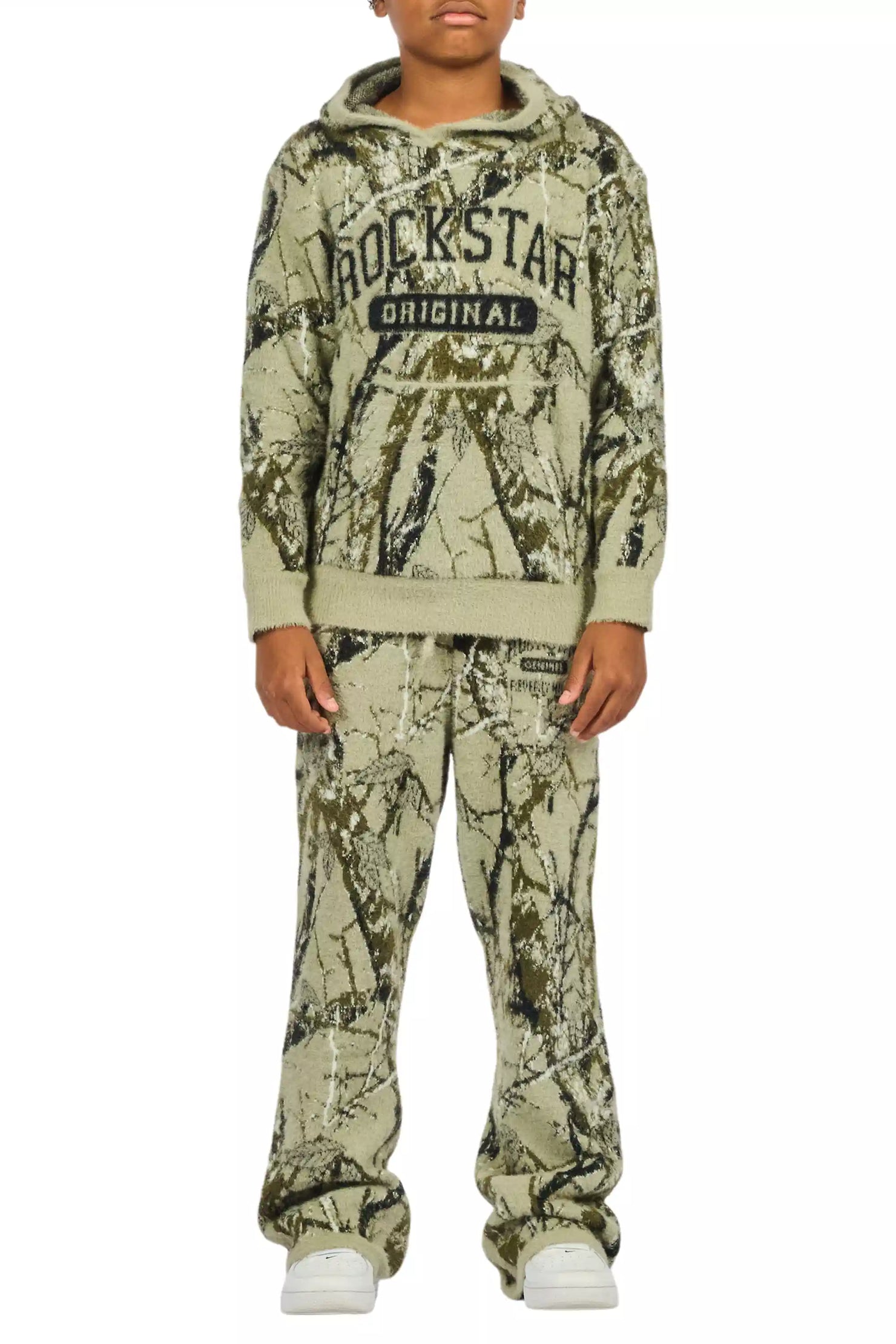 Boys Member Tree Camo Stacked Flare Knitted Mohair Track Set
