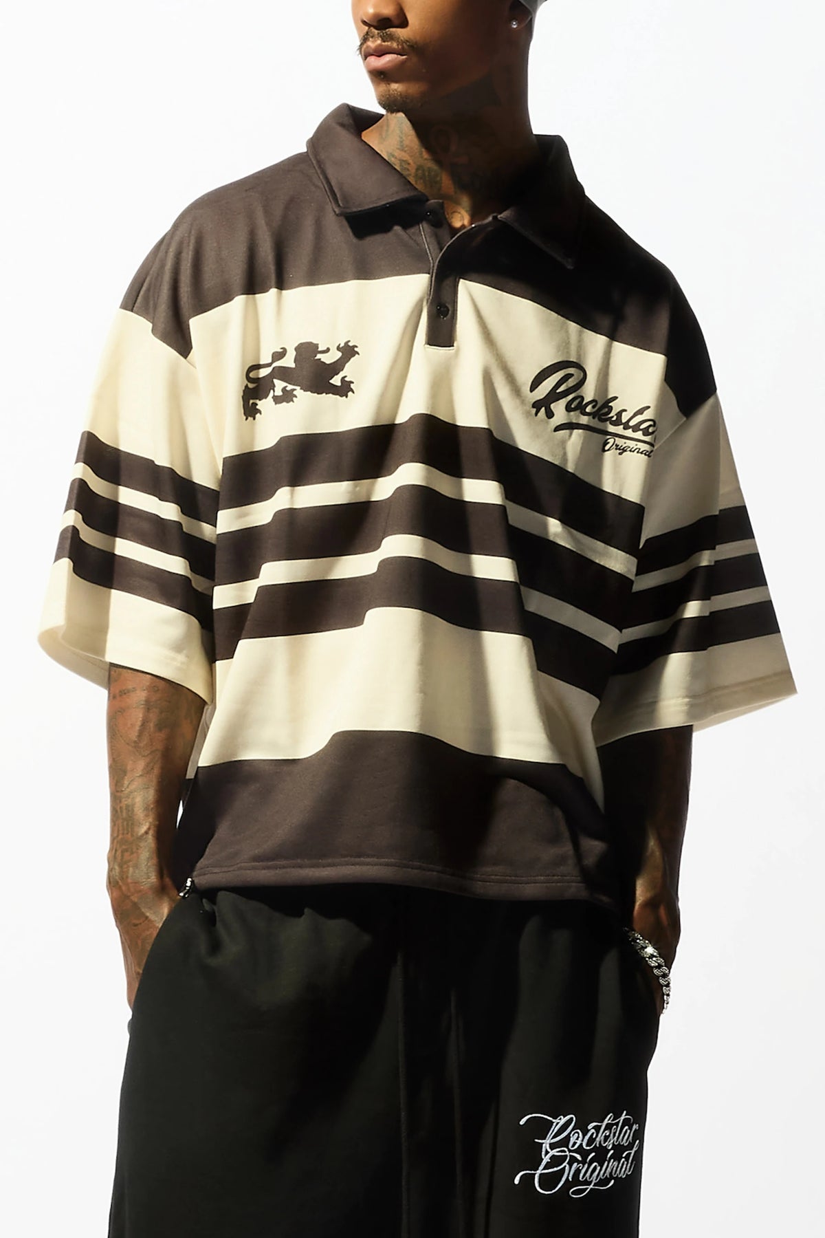 Yazan Black/Cream Crop Boxy Polo Shirt