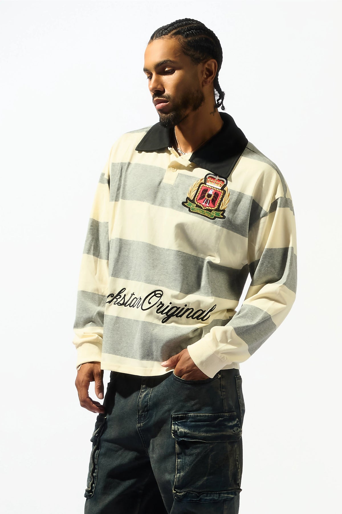 Flynn White/Grey Long Sleeve Polo Shirt