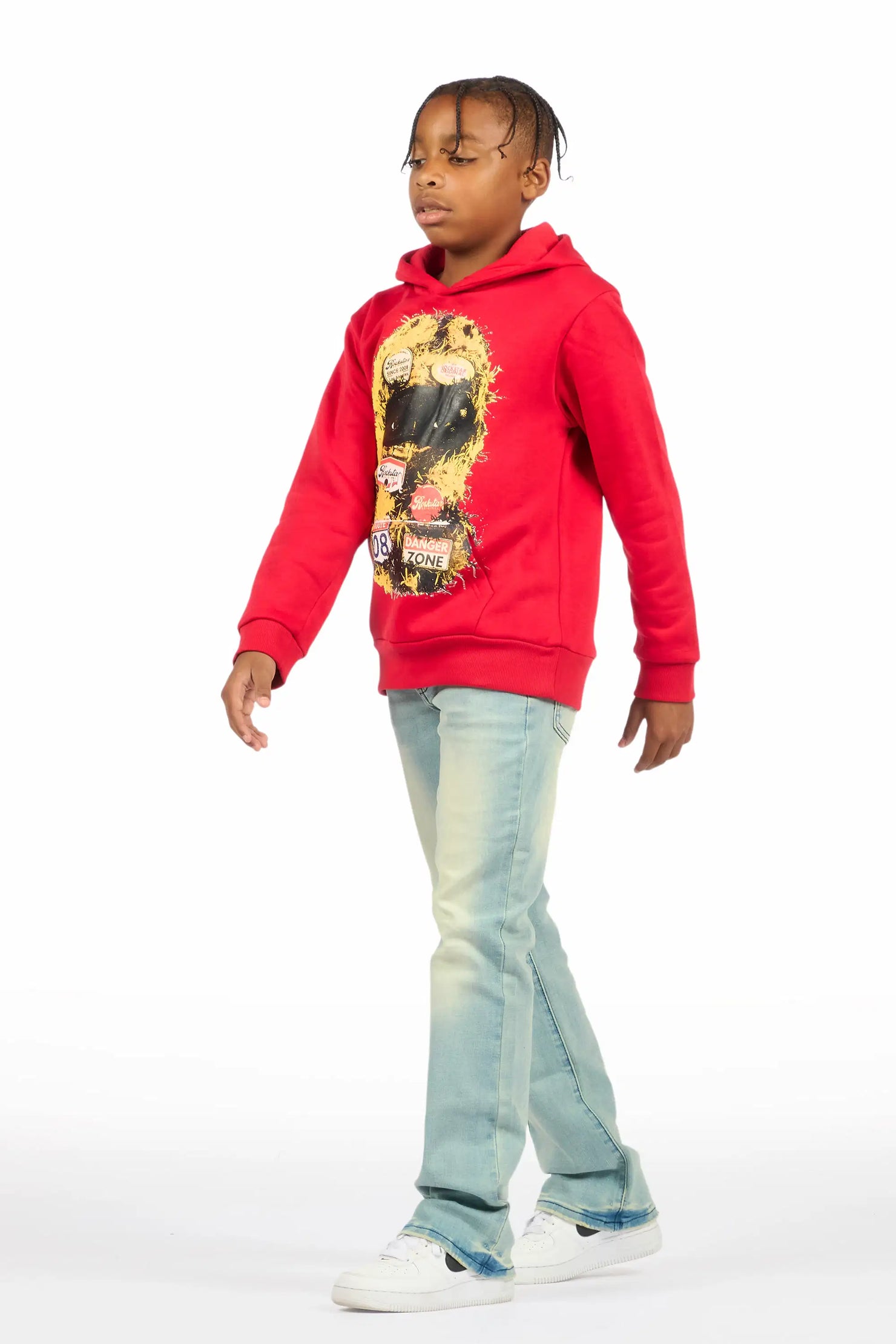 Boys Aylan Red Hoodie Stacked Jean Set