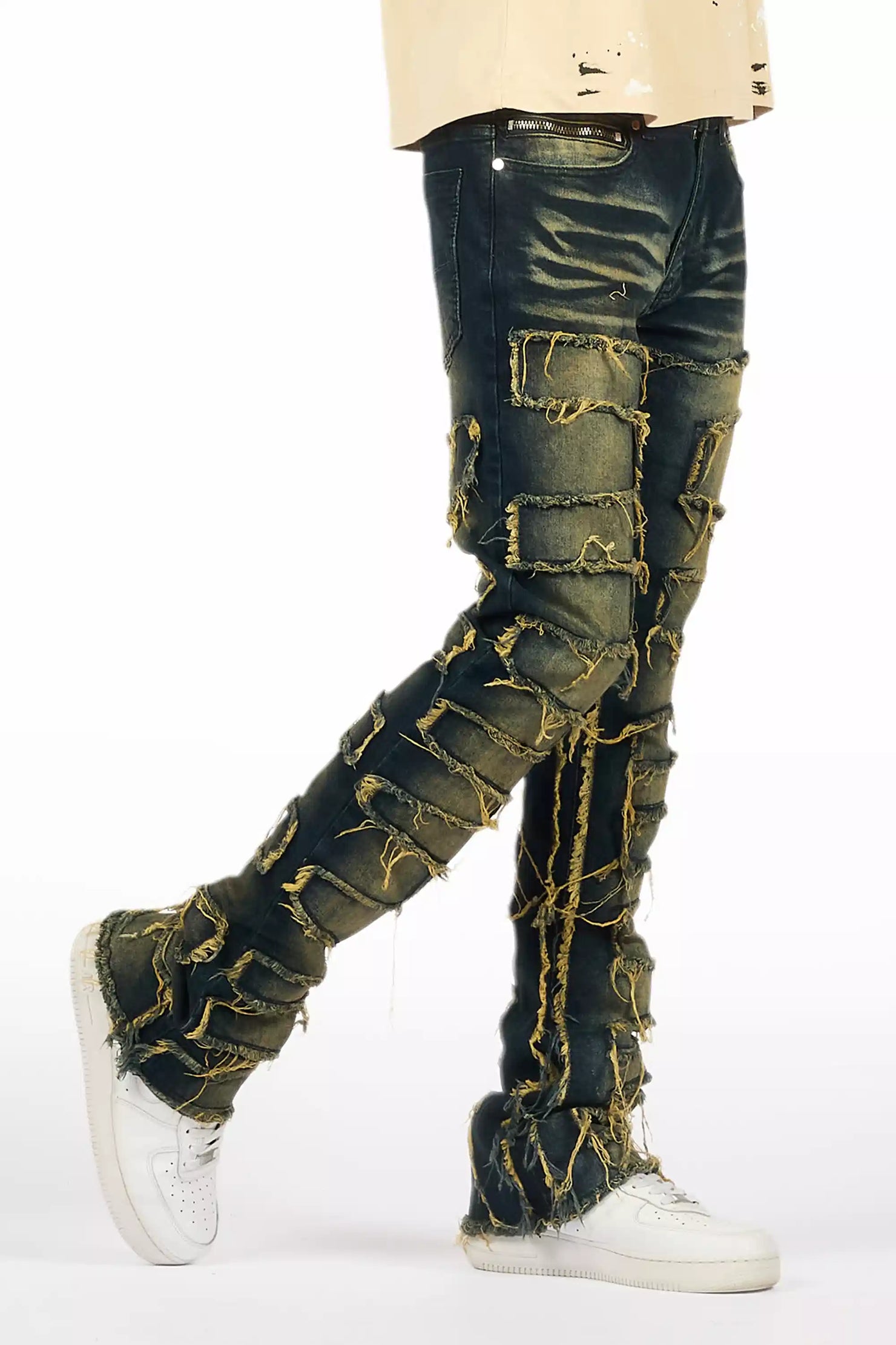 Shake Dark Blue Stacked Flare Jean