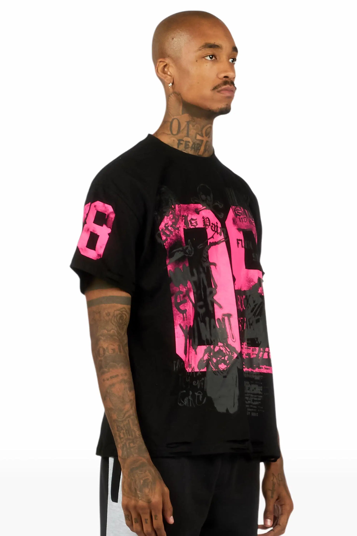 Grill Black/Fuchsia Graphic Oversized T-Shirt