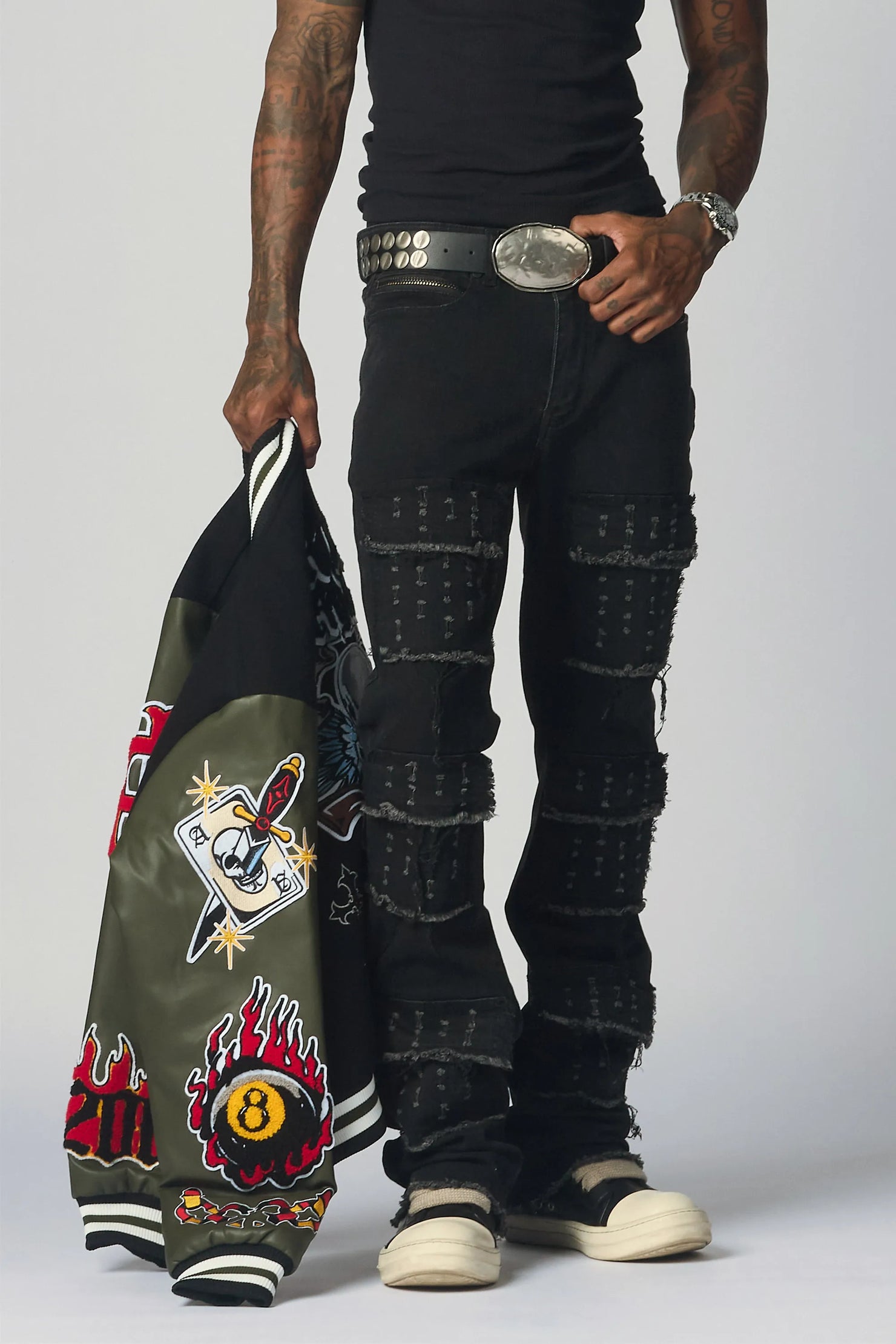 Dezso Black Stacked Flare Jean