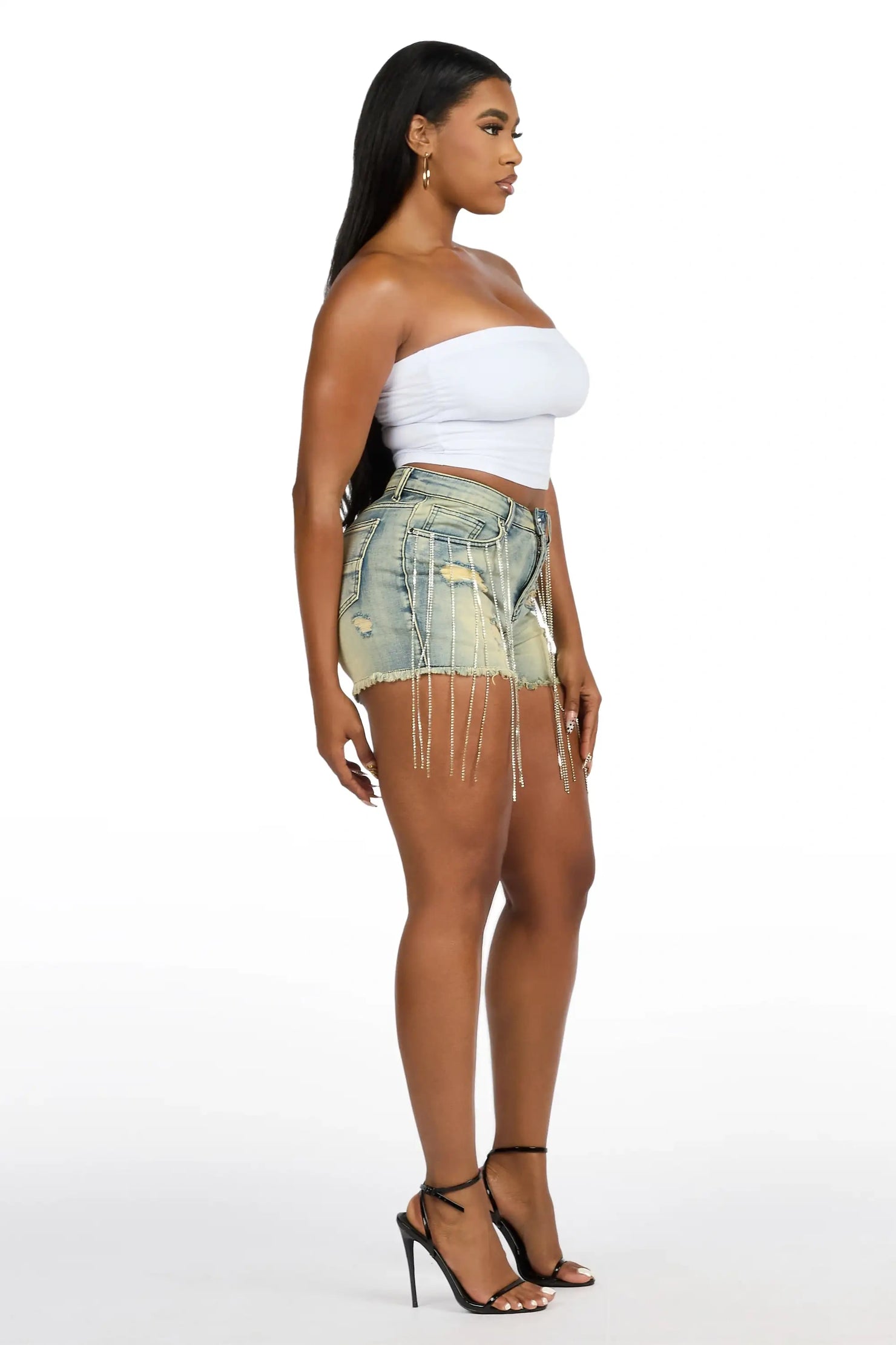 Debrayah Tinted Wash Rhinestone Hot Short