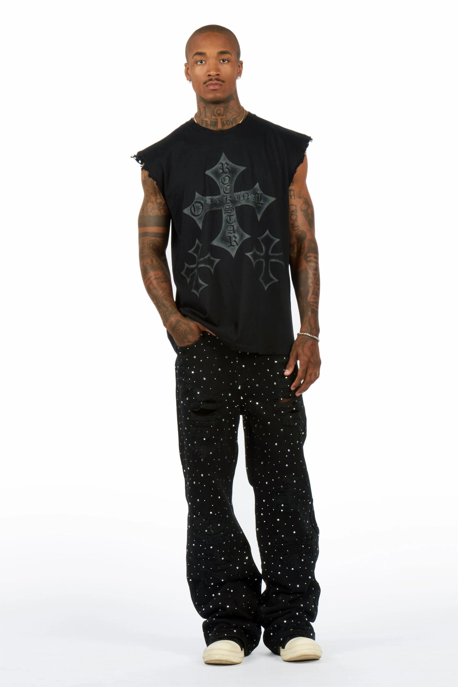 Iden Black Rhinestone Baggy Fit Jean