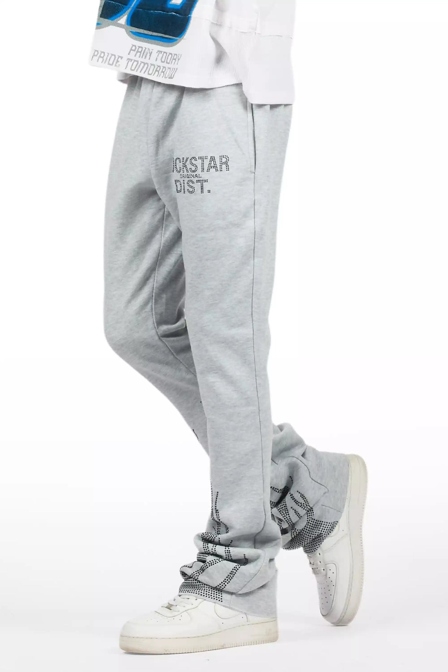 Pyrel Heather Grey/Black Rhinestone Stacked Flare Pant