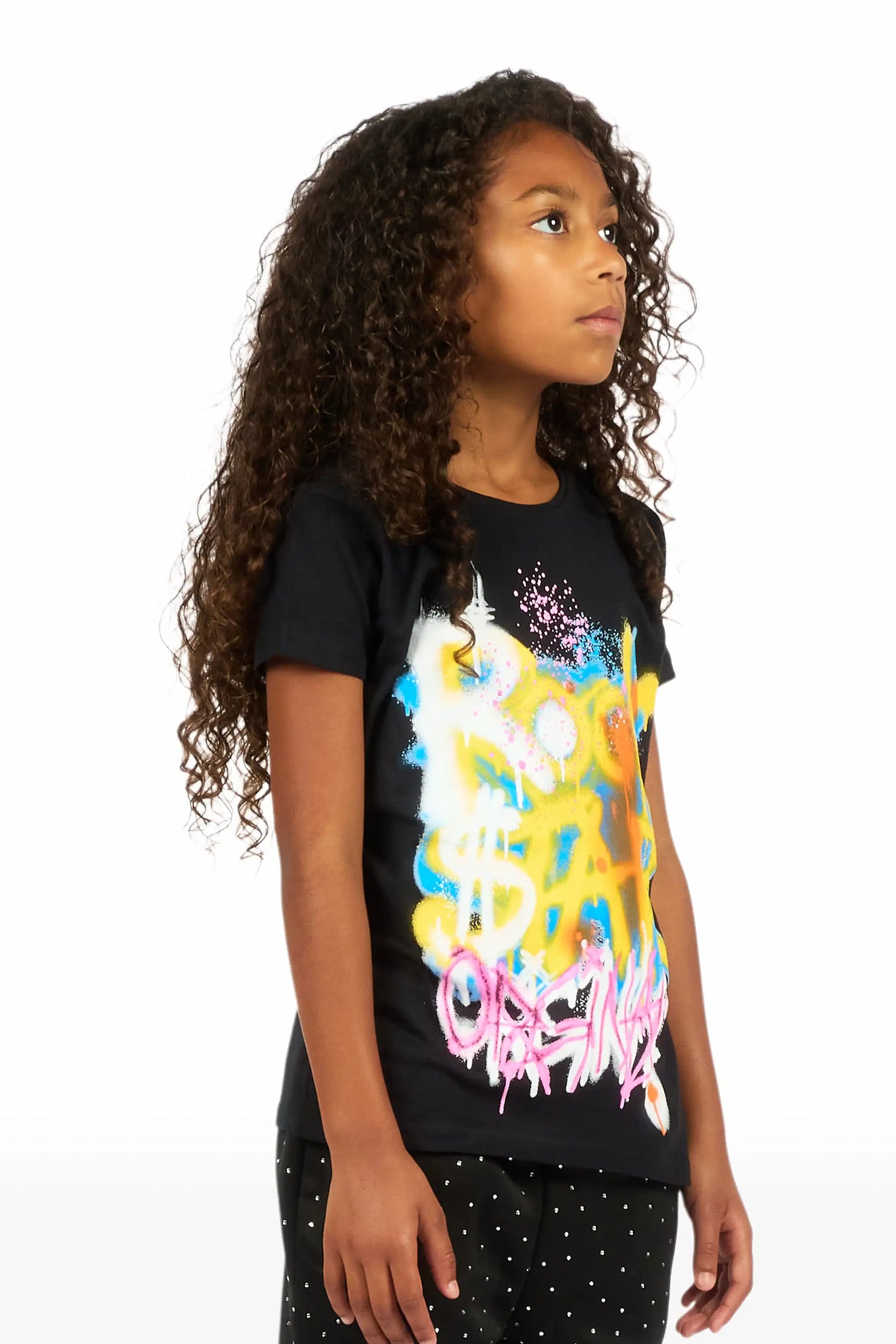 Girls Nocairs Black Graphic T-Shirt