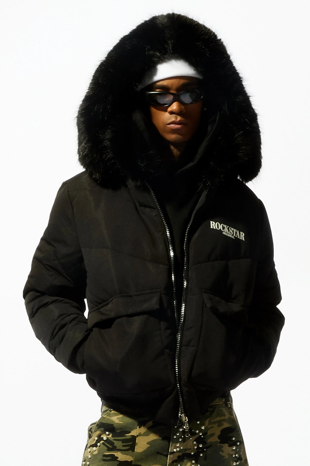Langston Black Puffer Jacket with Fur Hood