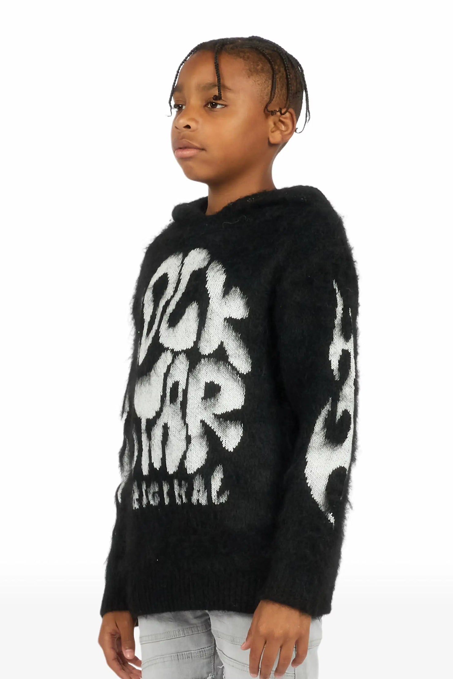 Boys Hakon Black Graphic Knitted Hoodie