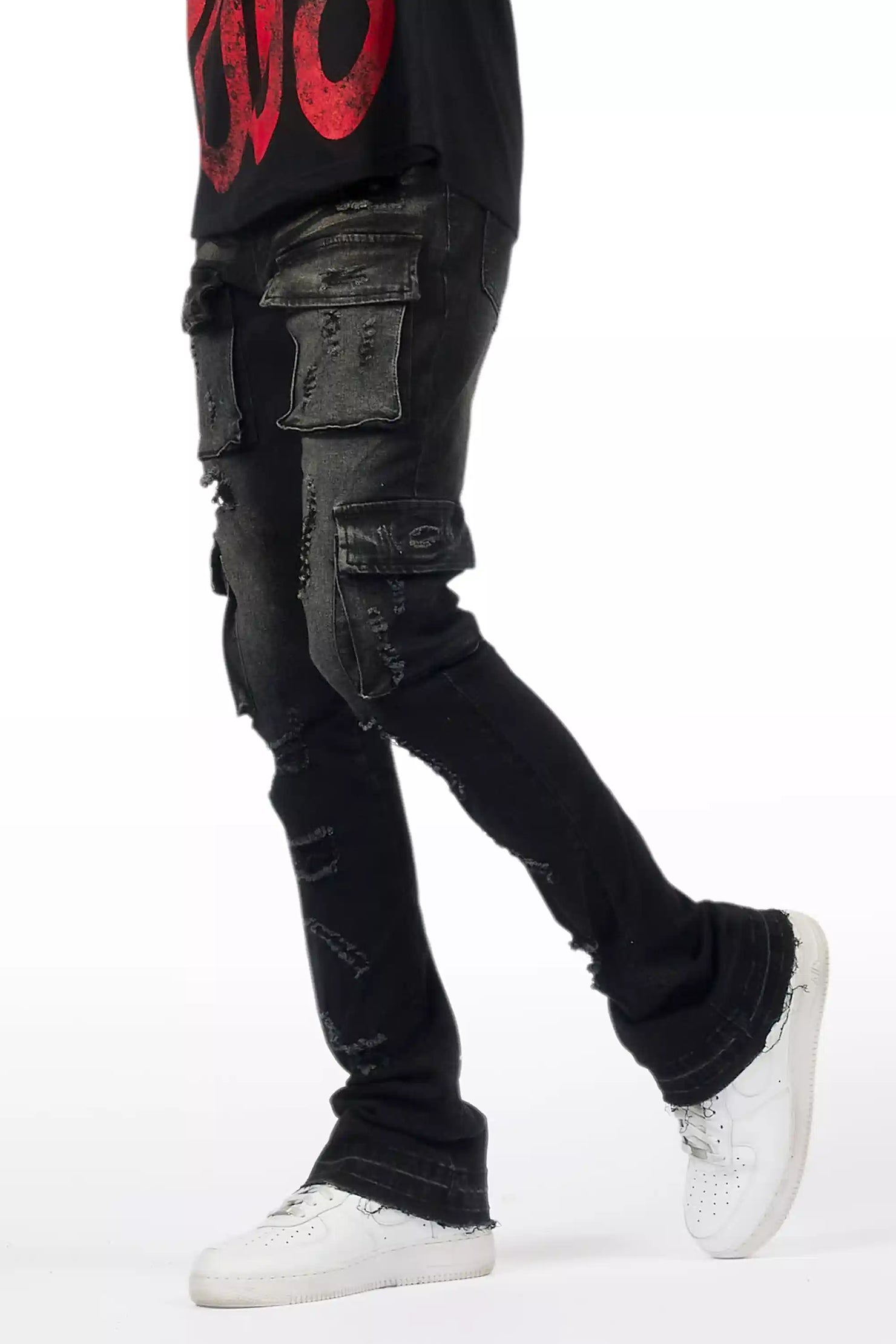 Zaid Dark Grey Stacked Flare Jean