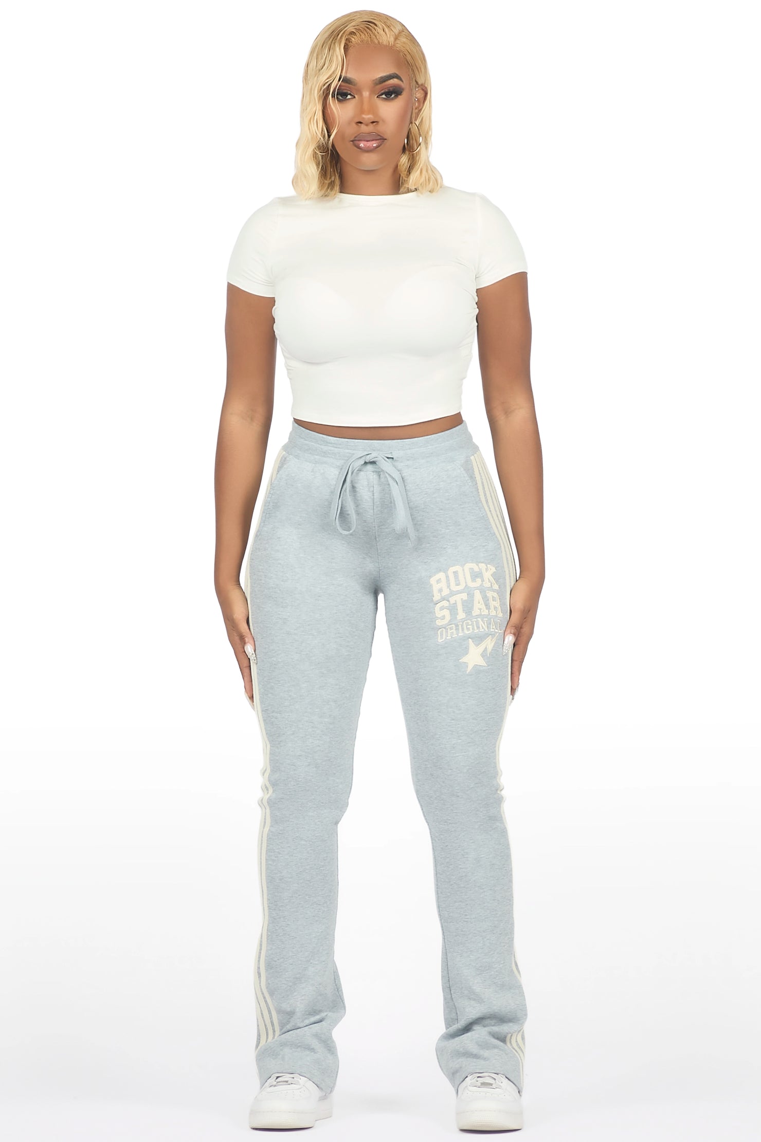 Briana Heather Grey Stacked Track Pant