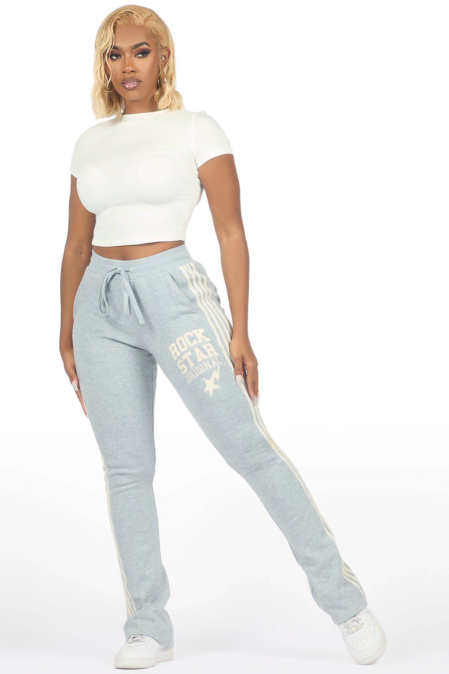 Briana Heather Grey Stacked Track Pant