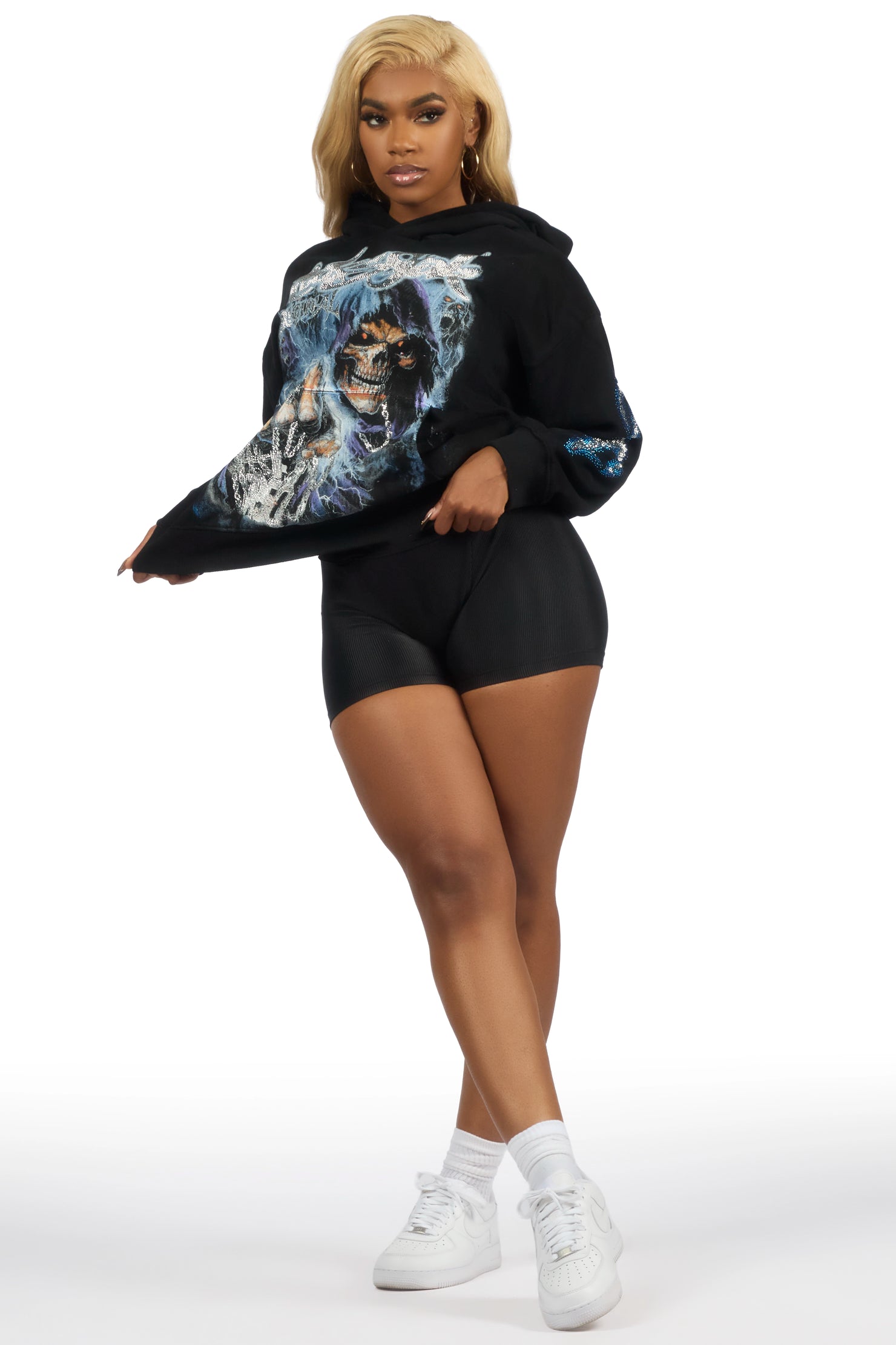 Shaquala Black Rhinestone Hoodie