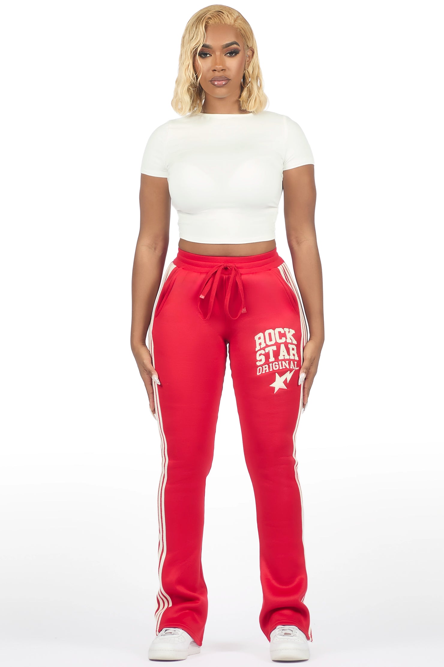 Briana Red Stacked Track Pant