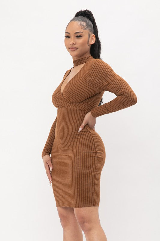 Kyana Brown Knit Mini Dress