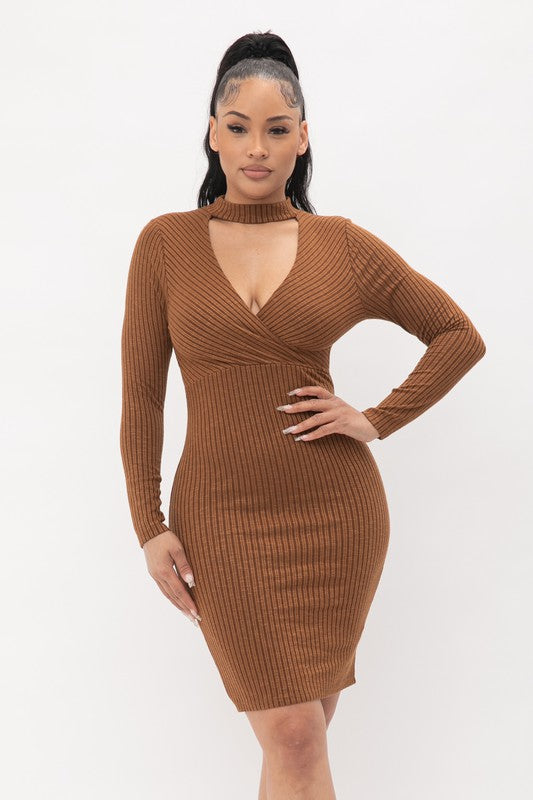 Kyana Brown Knit Mini Dress
