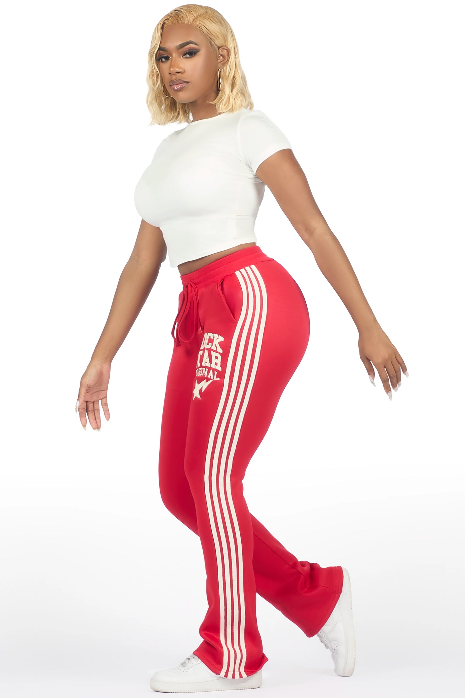 Briana Red Stacked Track Pant