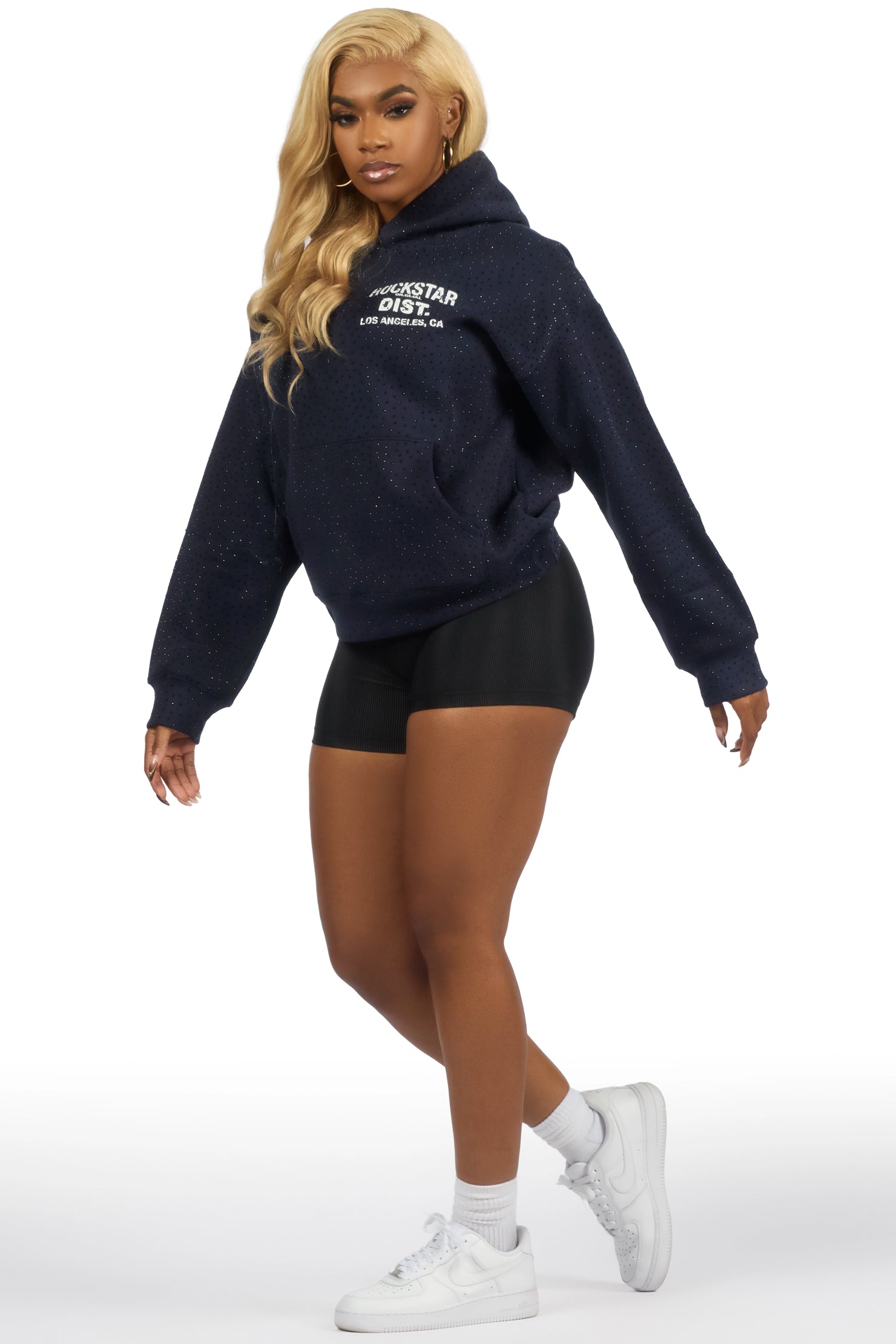 Dalasia Navy Rhinestone Hoodie