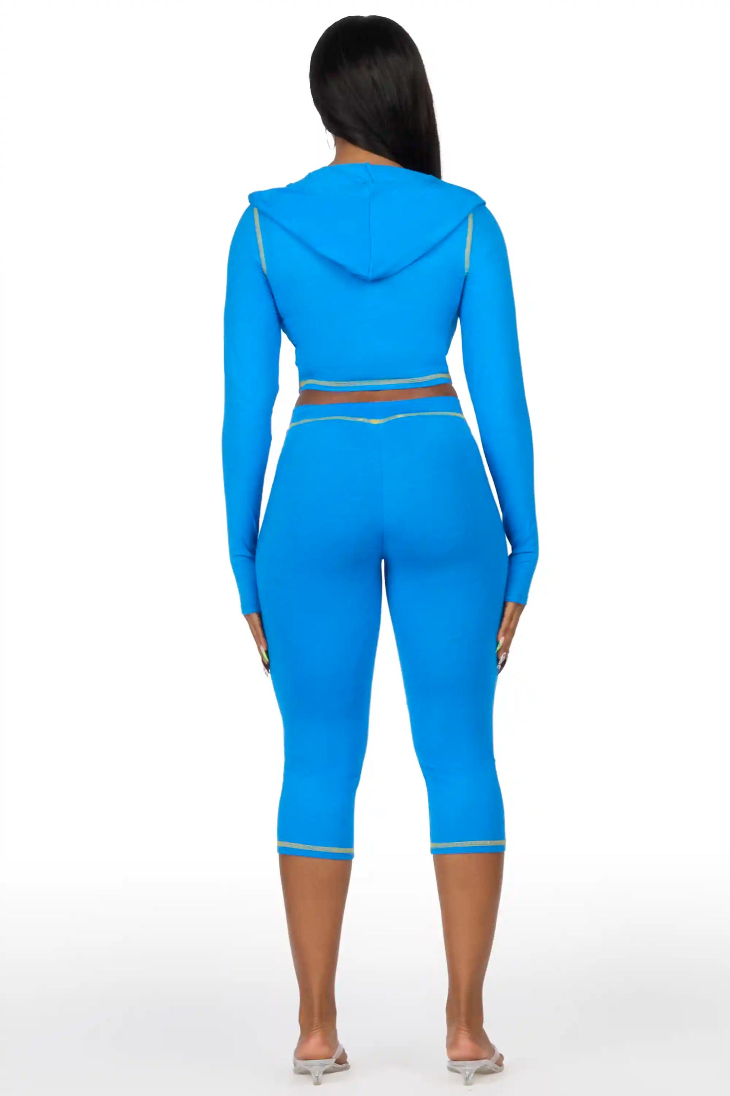 Sharina Blue Zip Up Capri Set