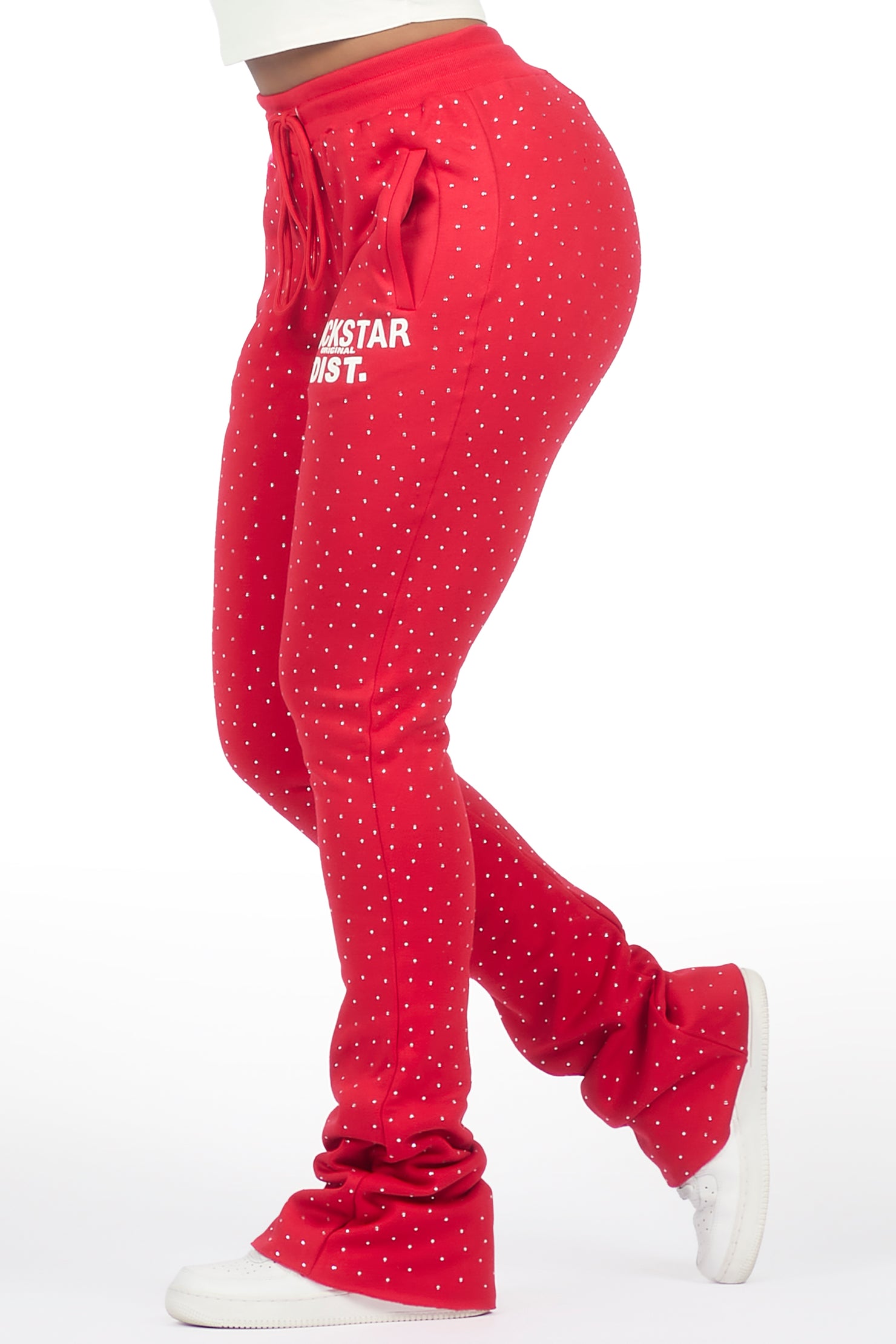 Juliana Red Rhinestone Stacked Track Pant