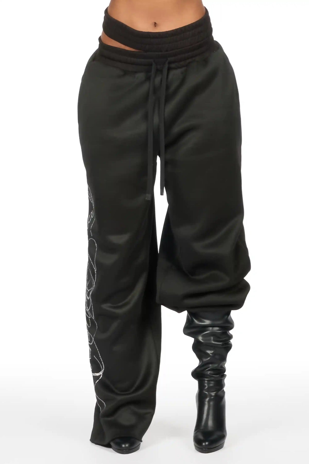 Sharhonda Black Rhinestone Baggy Track Pant