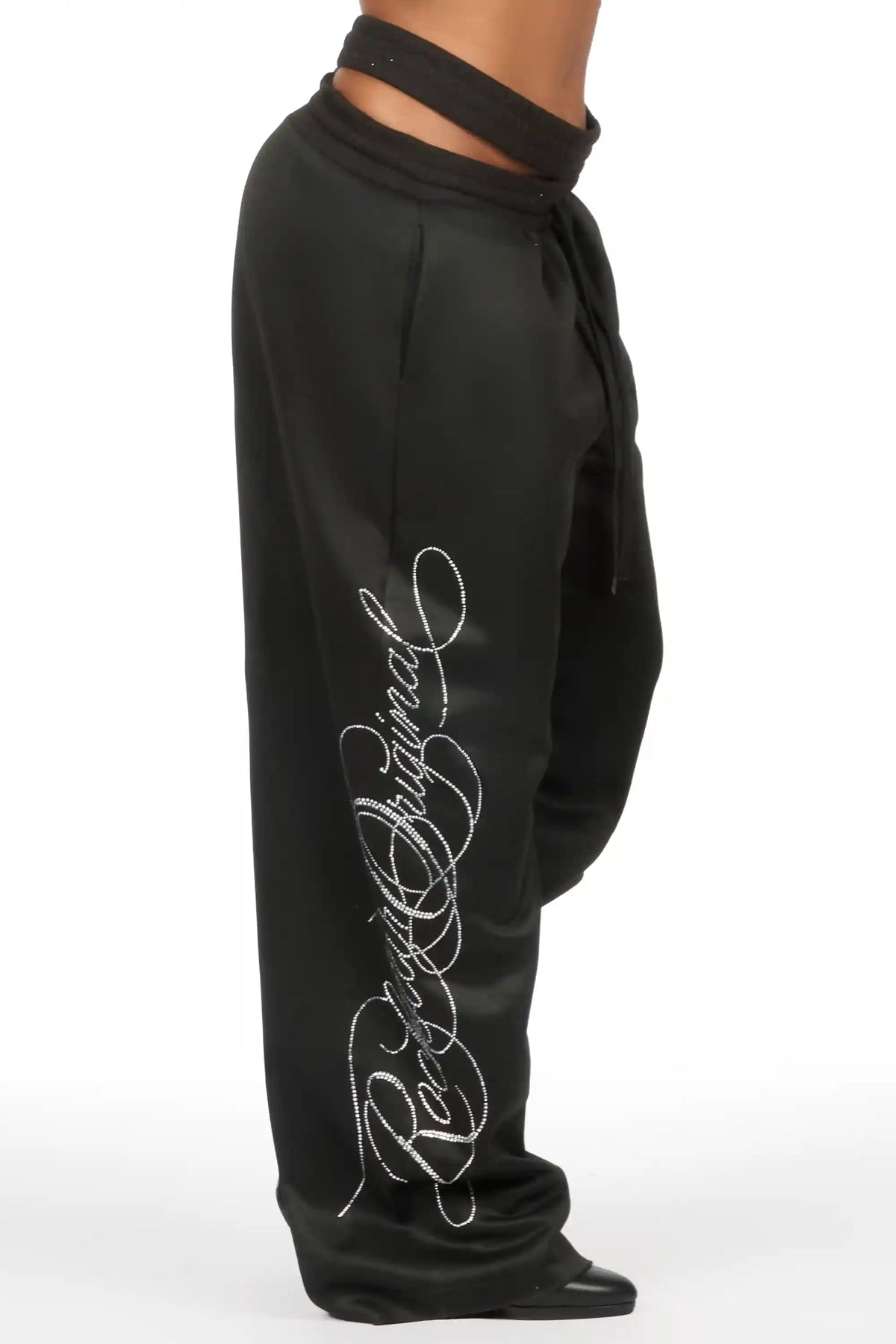 Sharhonda Black Rhinestone Baggy Track Pant