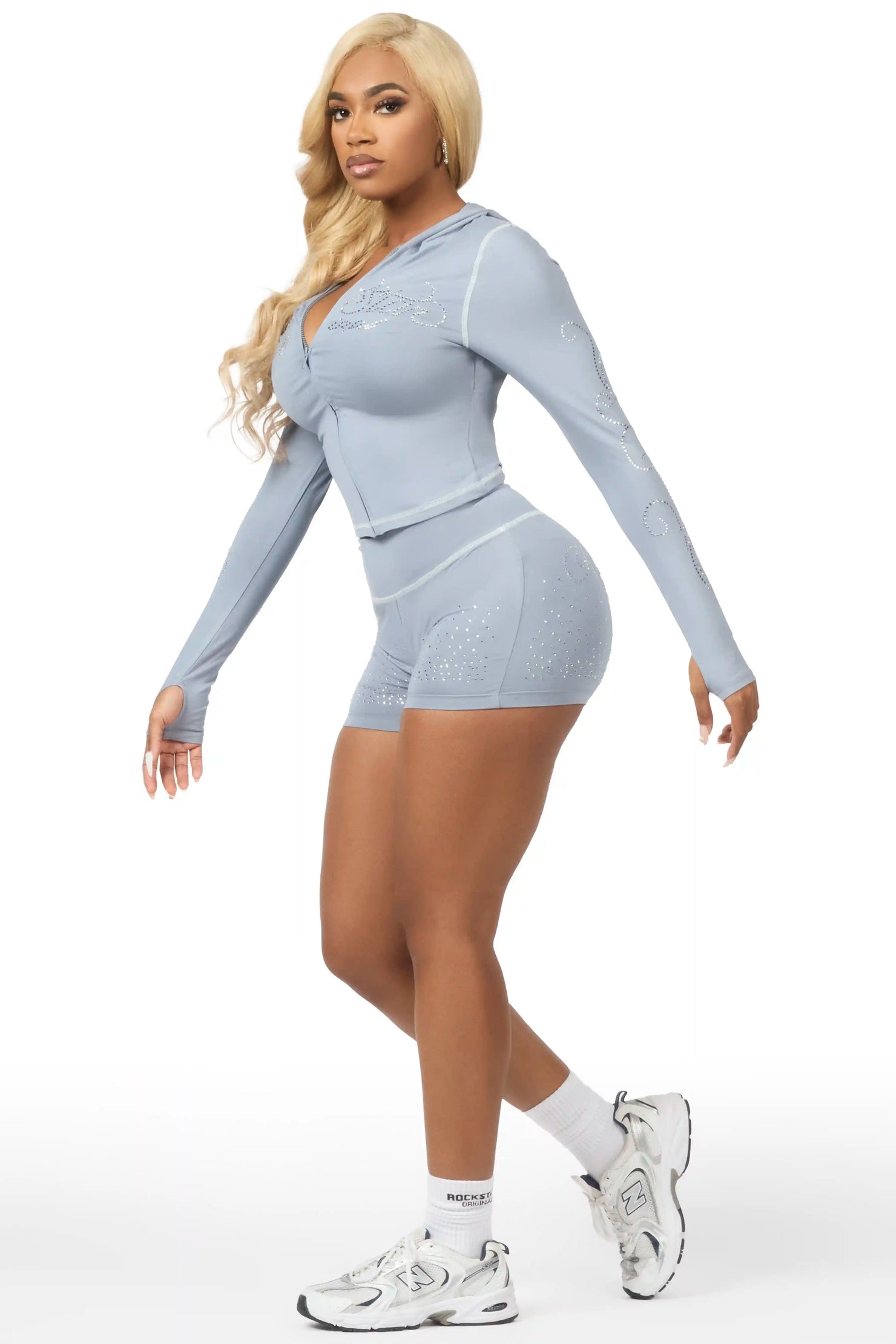 Joella Grey Rhinestone Short Set