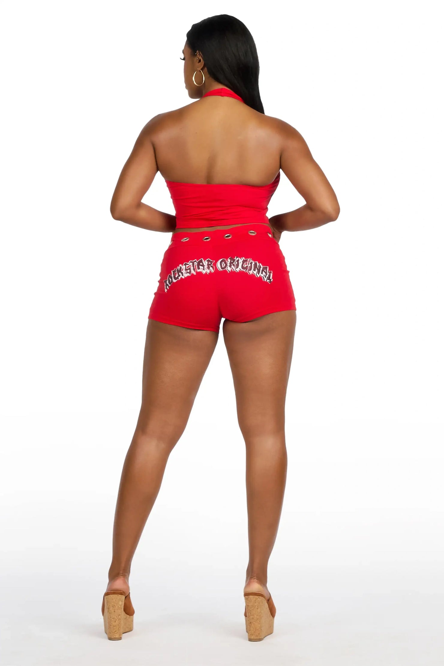 Jakelie Red Halter Top Short Set