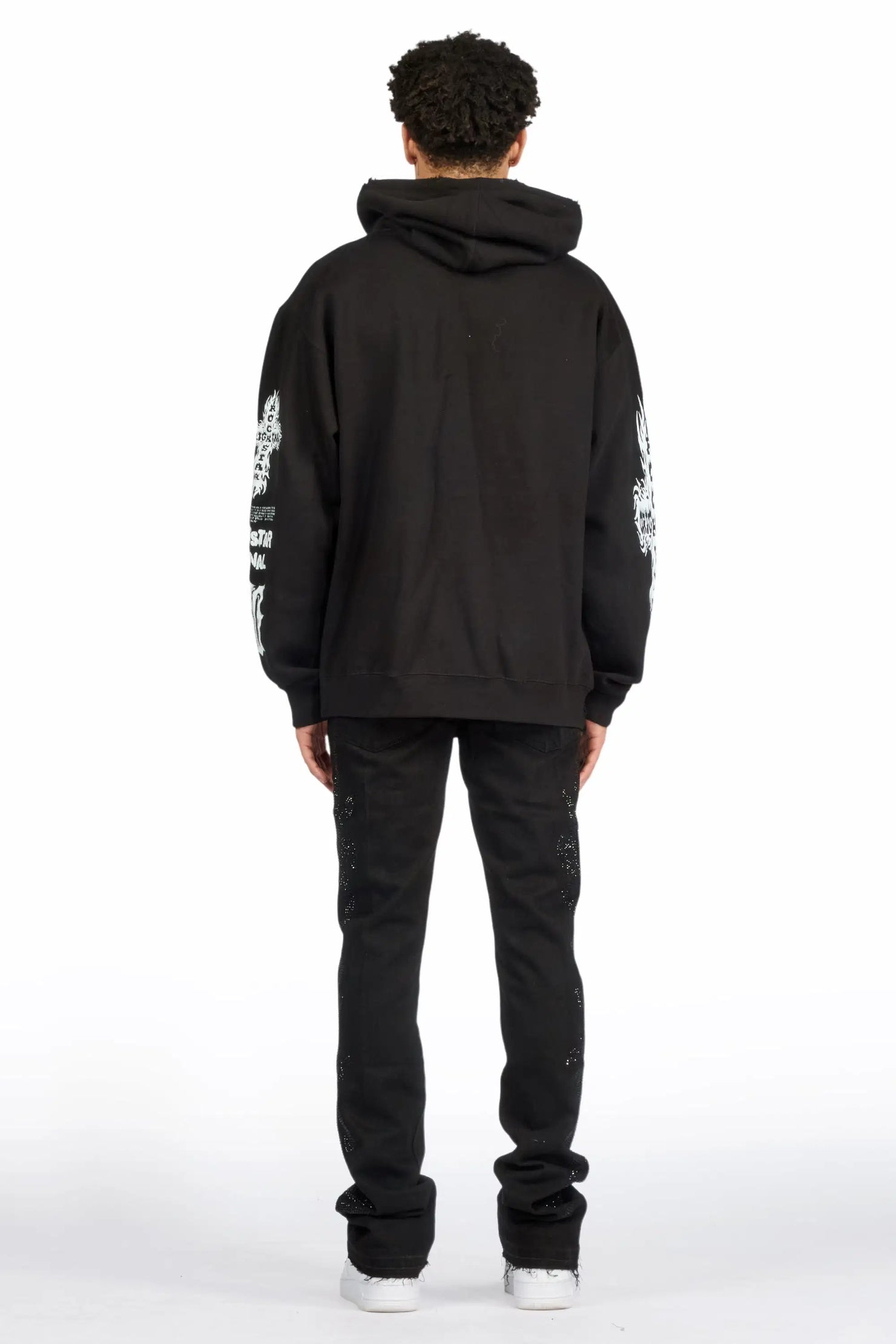 Shamaz Rhinestone Black Stacked Flare Jean