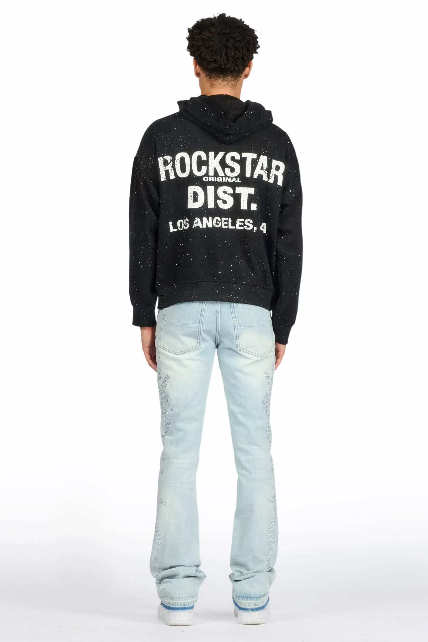 Shamaz Rhinestone Light Blue Stacked Flare Jean