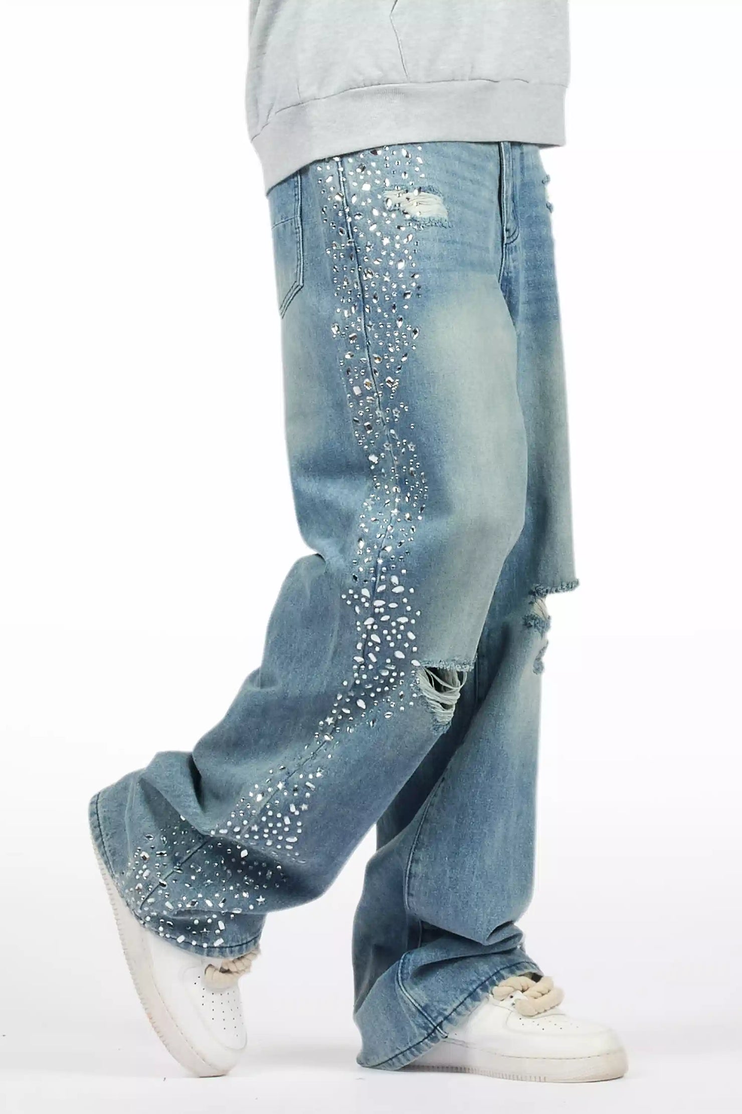 Bolor Blue Rhinestone Baggy Jean