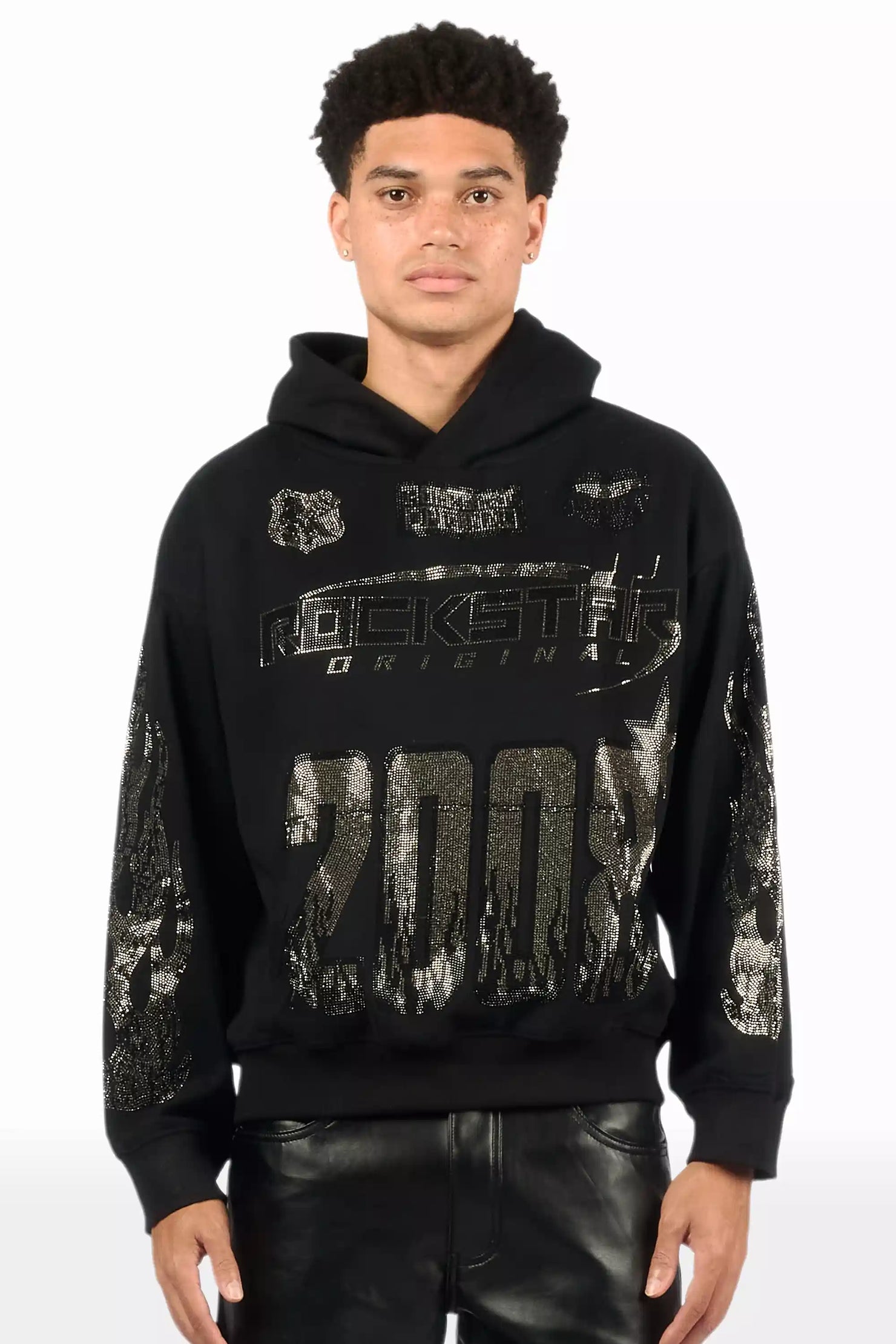 Amos Black Rhinestone Oversized Hoodie