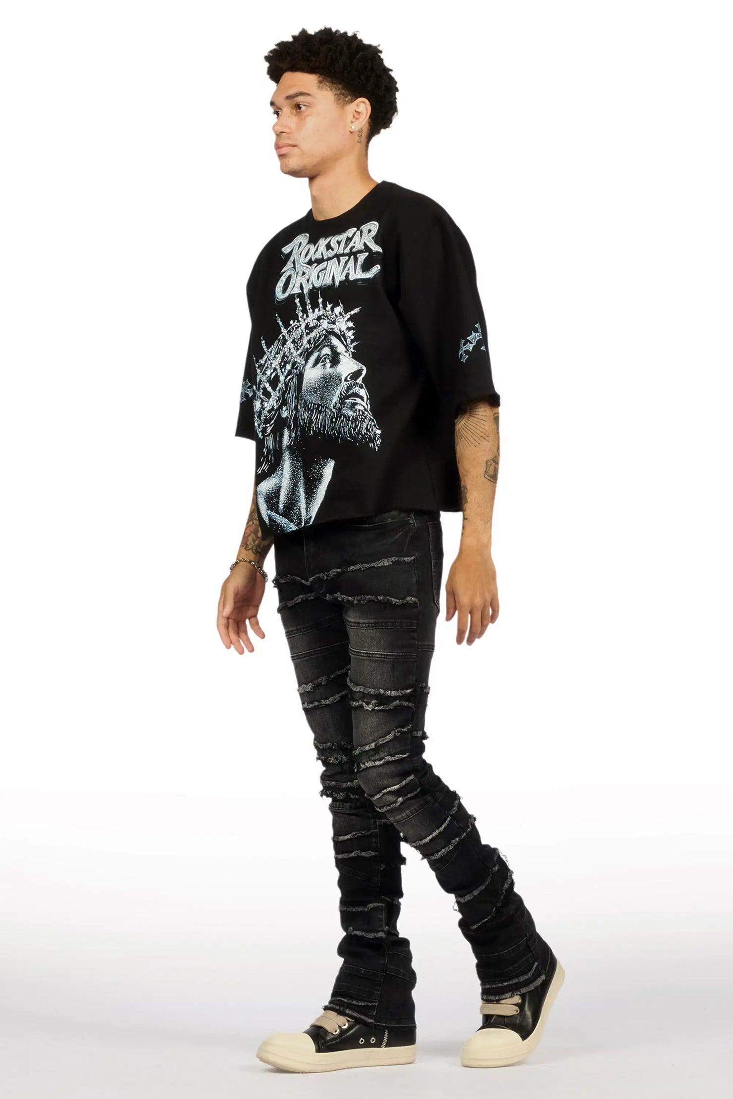 Franko Dark Grey Stacked Flare Jean