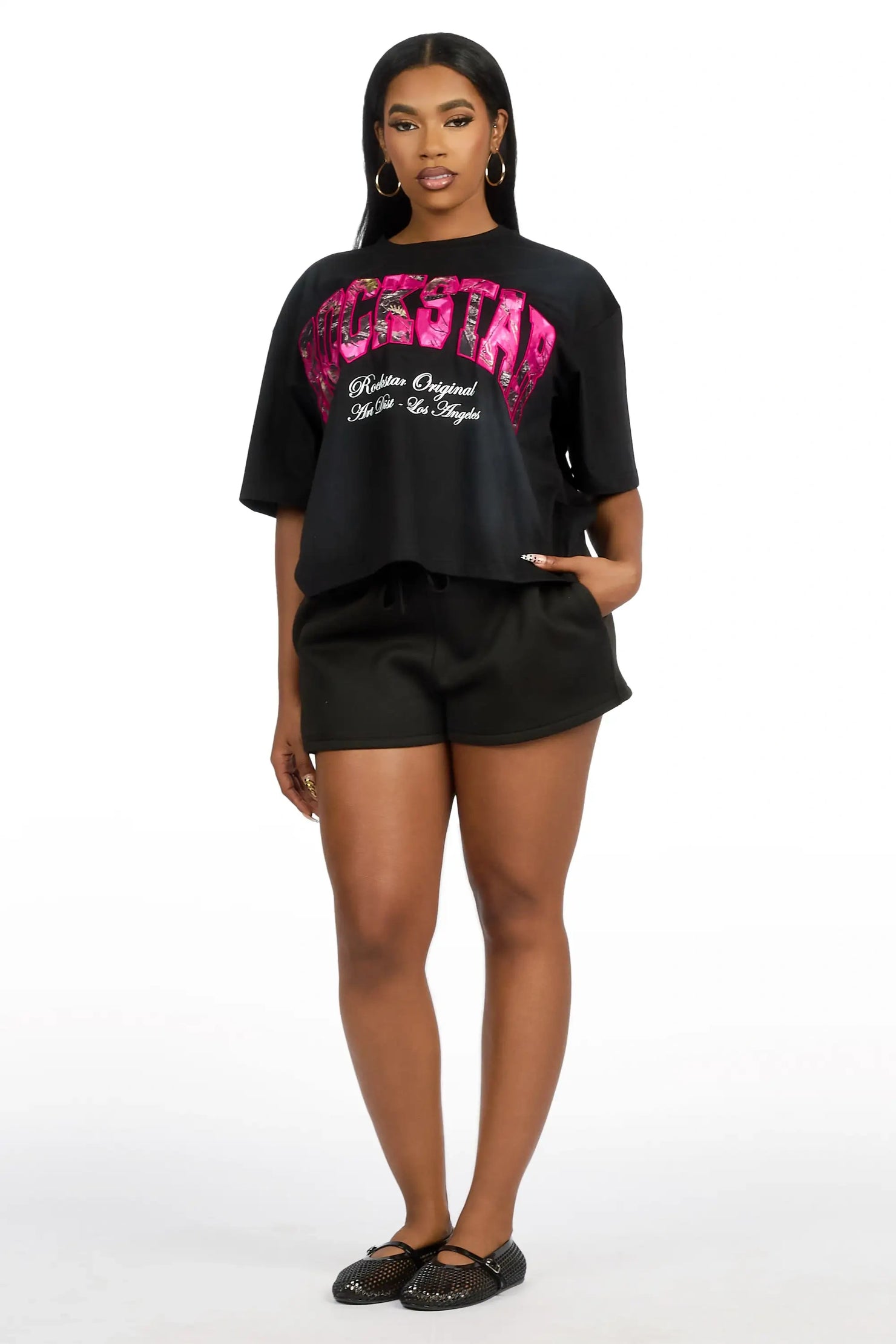Leyna Black Boxy Crop Tee Shirt
