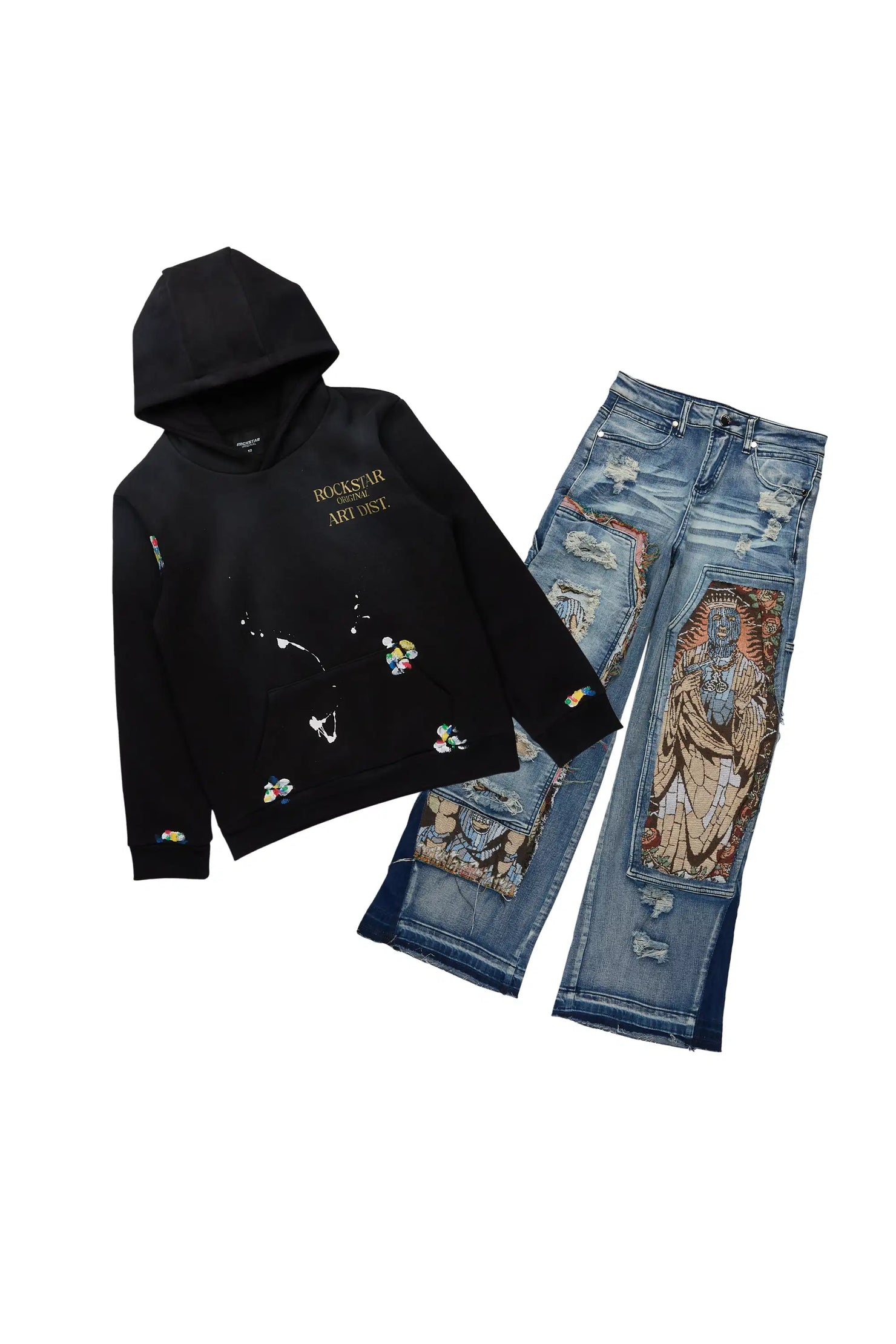 Boys Palmer Black Hoodie & Yanis Blue Baggy Jean Set
