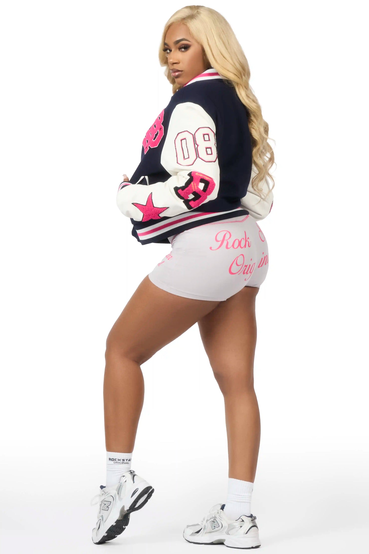 Adrienne Navy/Pink Oversized Varsity Jacket