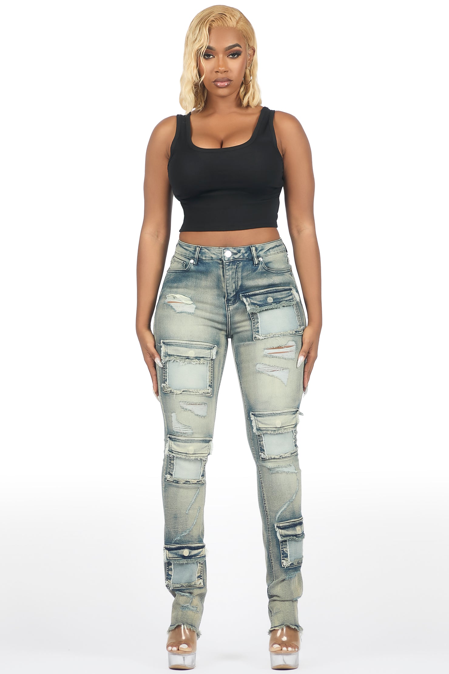 Kritisha Tinted Dark Wash Cargo Skinny Jean