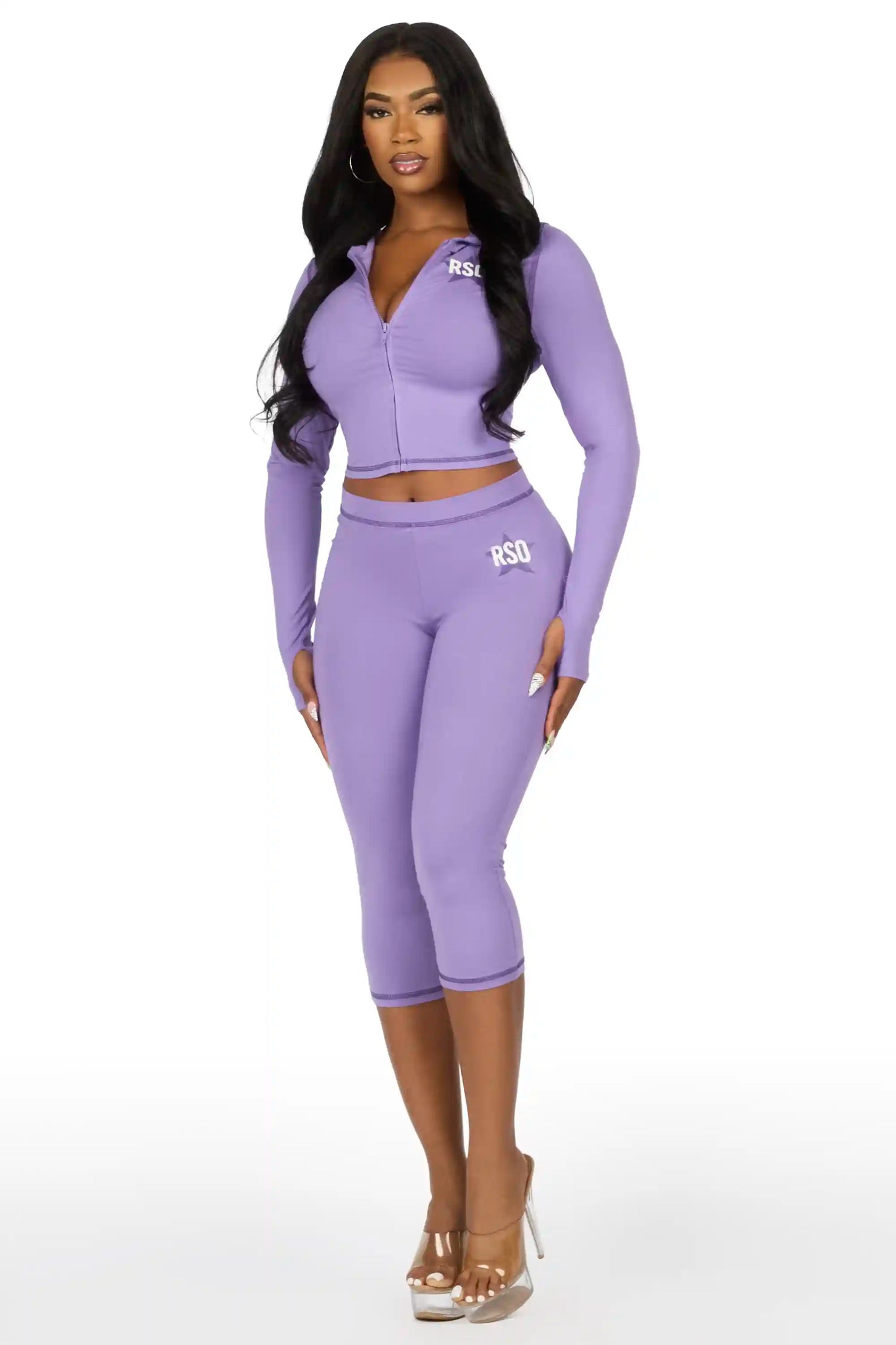 Sharina Purple Zip Up Capri Set