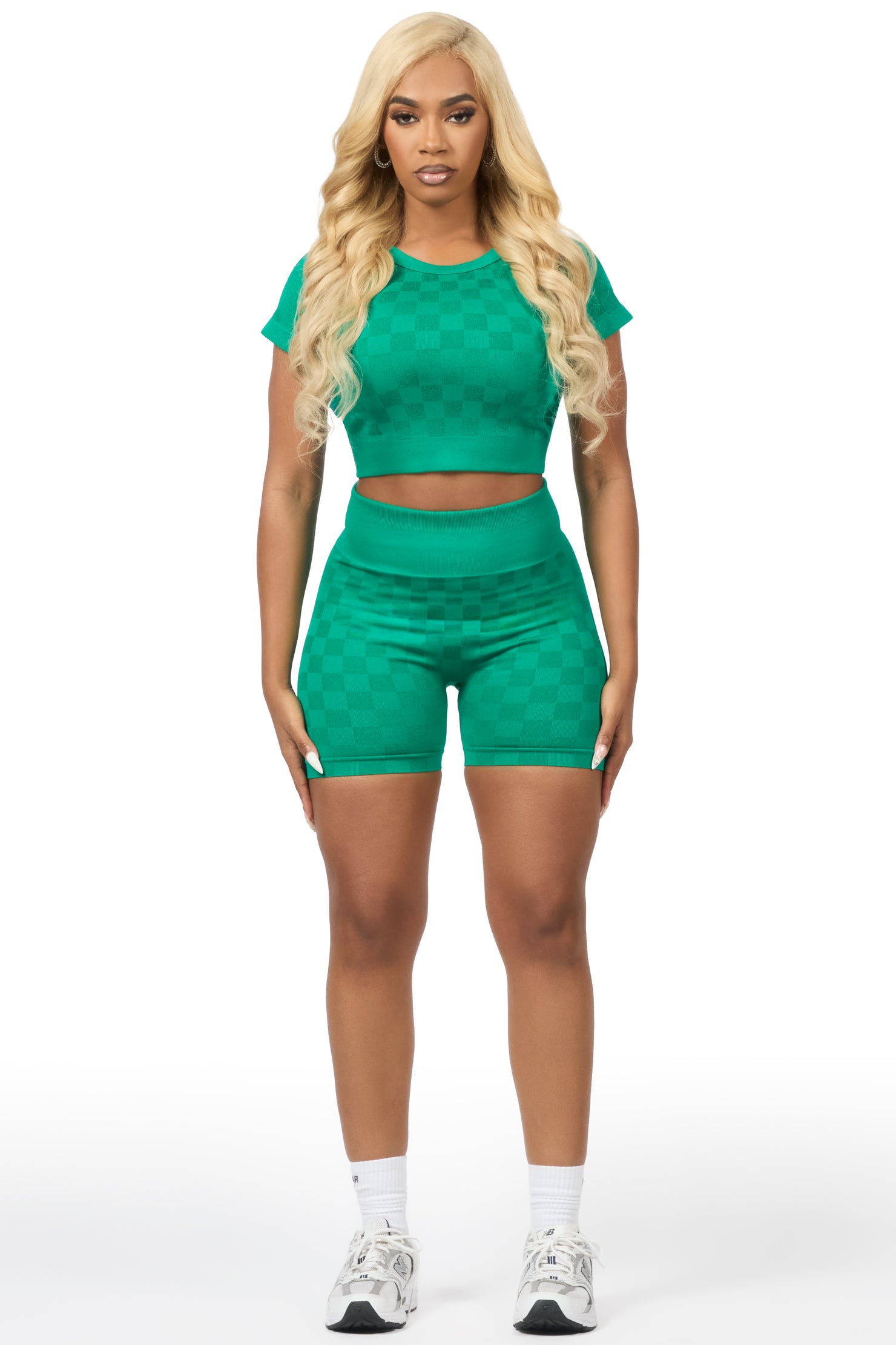 Adrianna Green Checkered Bike Short Set