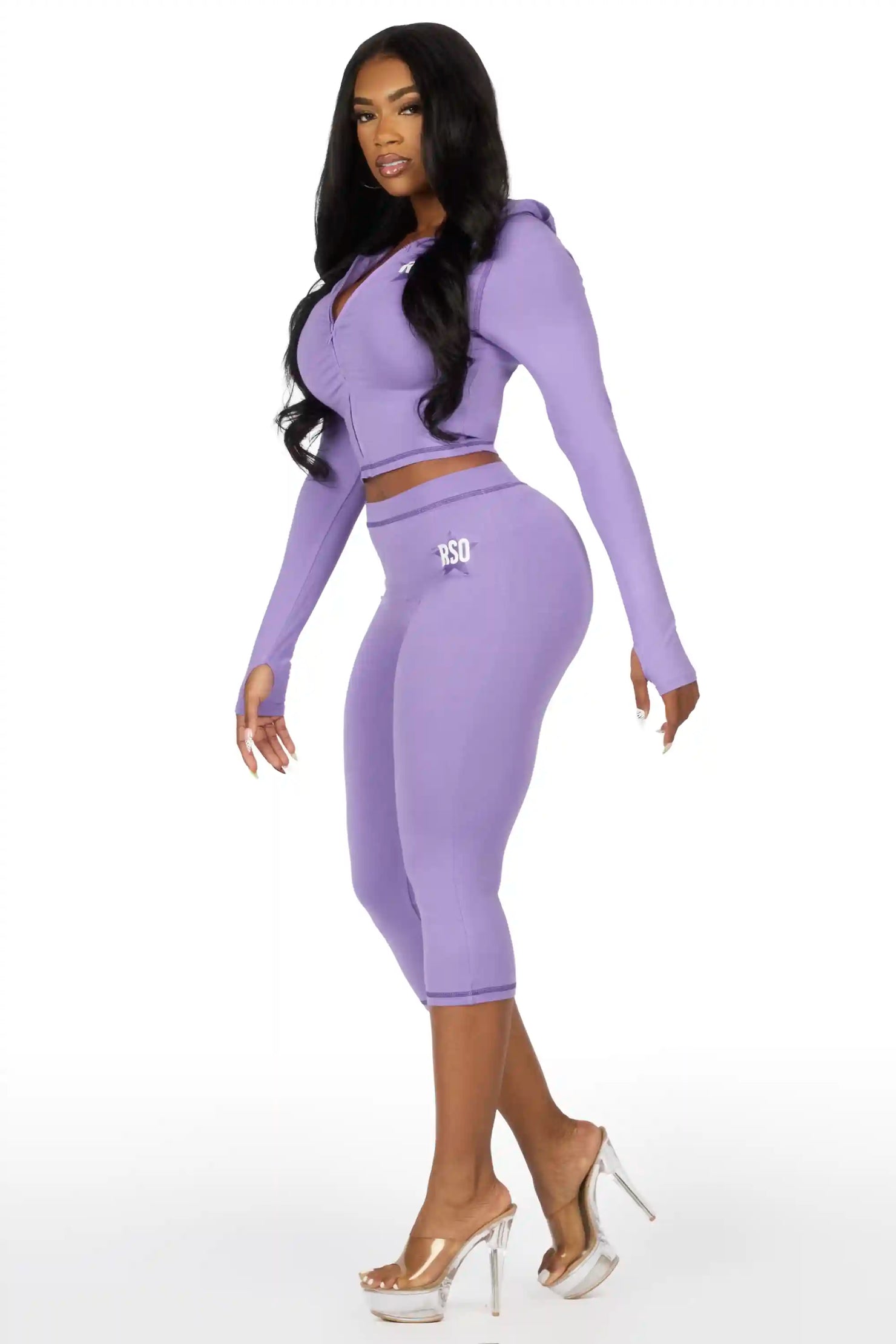 Sharina Purple Zip Up Capri Set