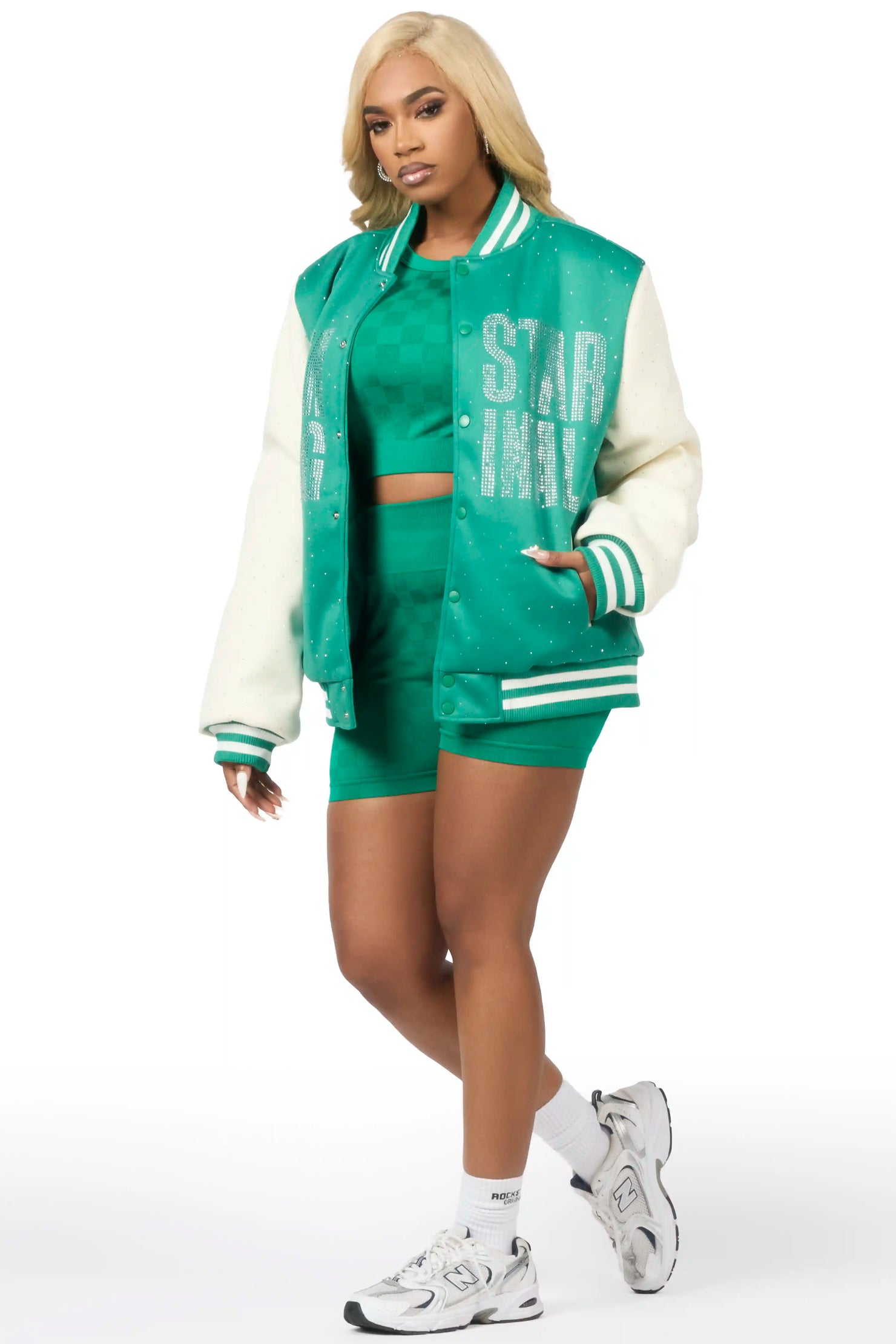 Nakiah Green Rhinestone Varsity Jacket