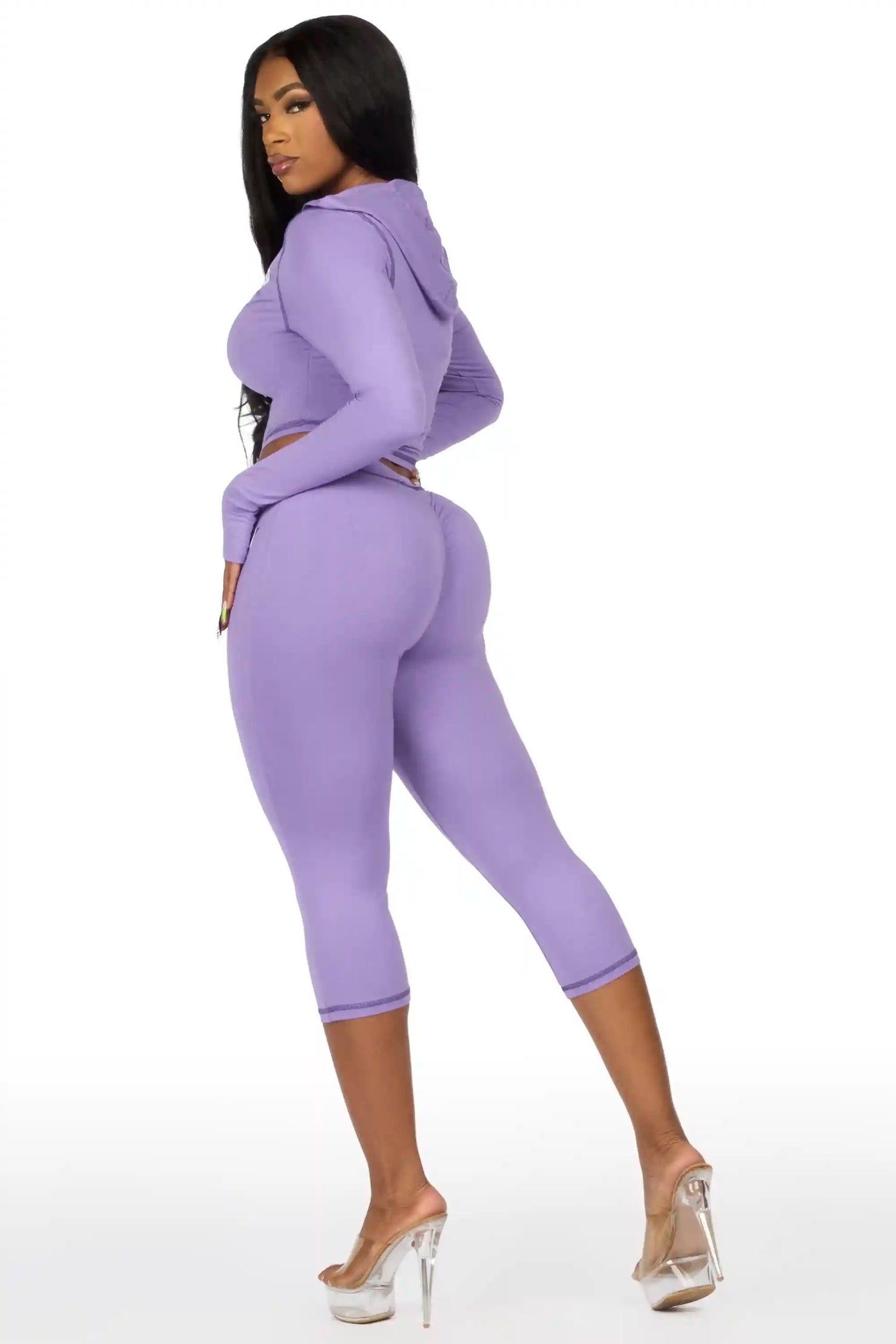 Sharina Purple Zip Up Capri Set