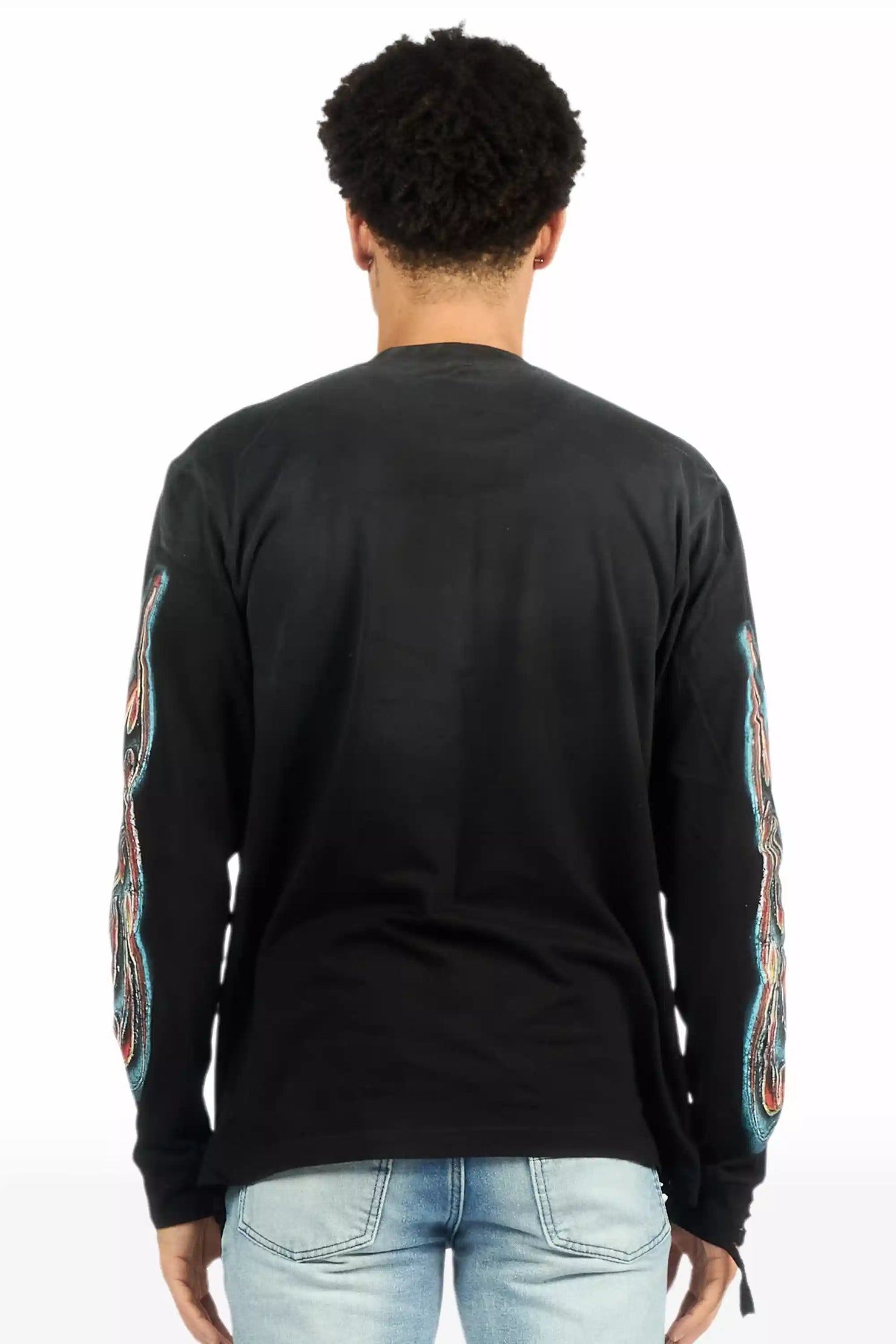 Rhylo Black/Multi Long Sleeve Distressed Graphic T-Shirt