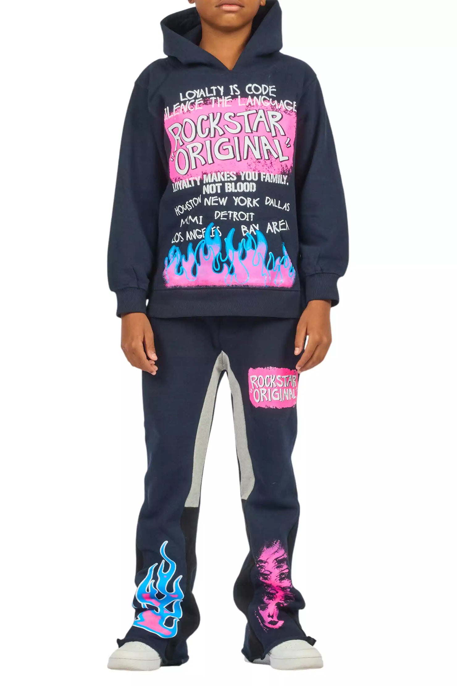 Boys Beno Navy/Pink Stacked Flare Track Set